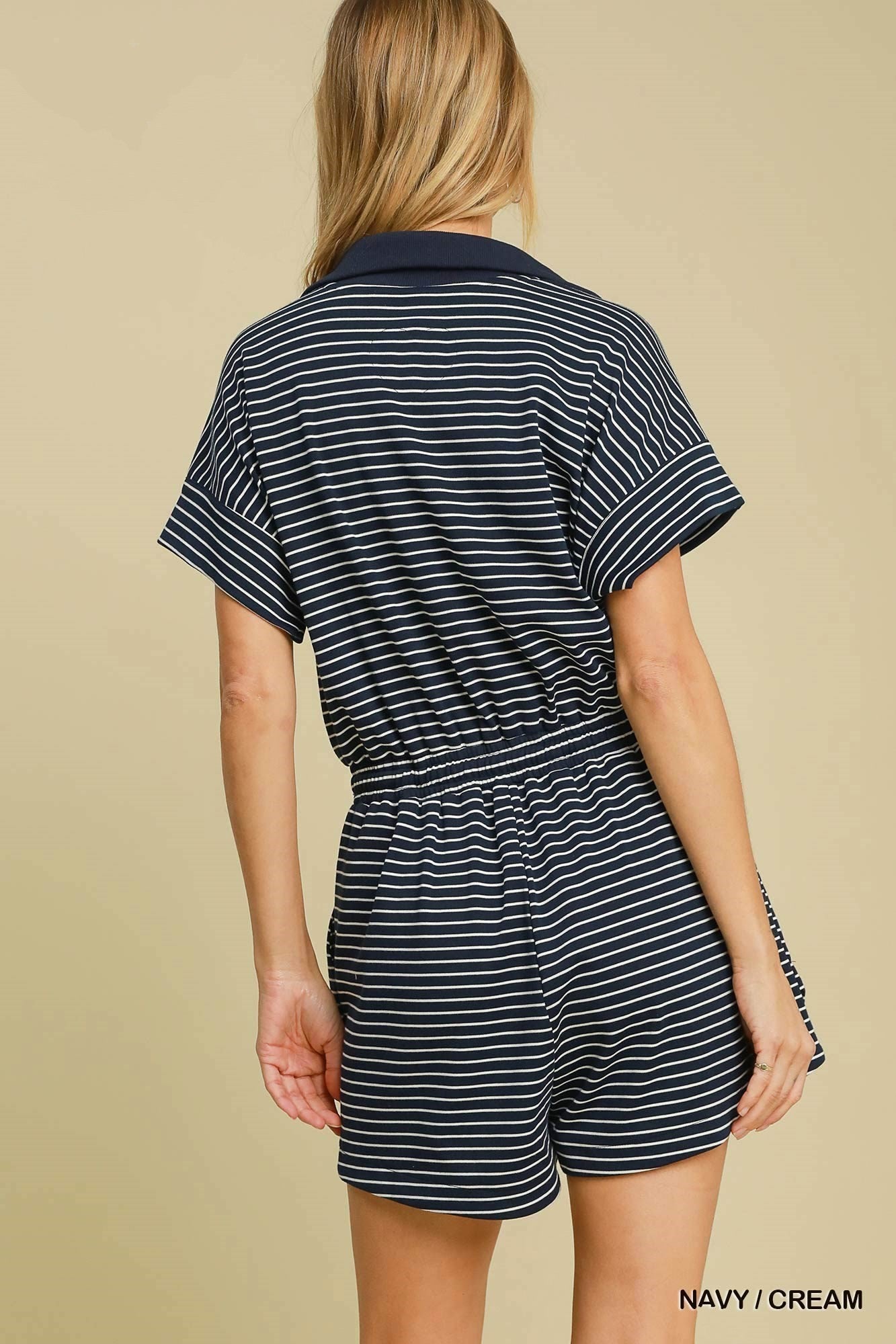 Knit Half Zip Striped Romper