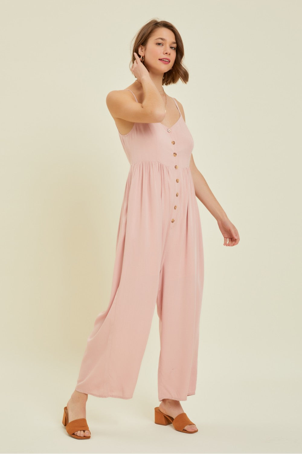 Button Down Wide Leg Jumpsuit