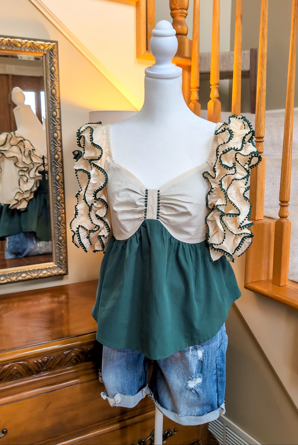 Green Ruffle Sleeve Top
