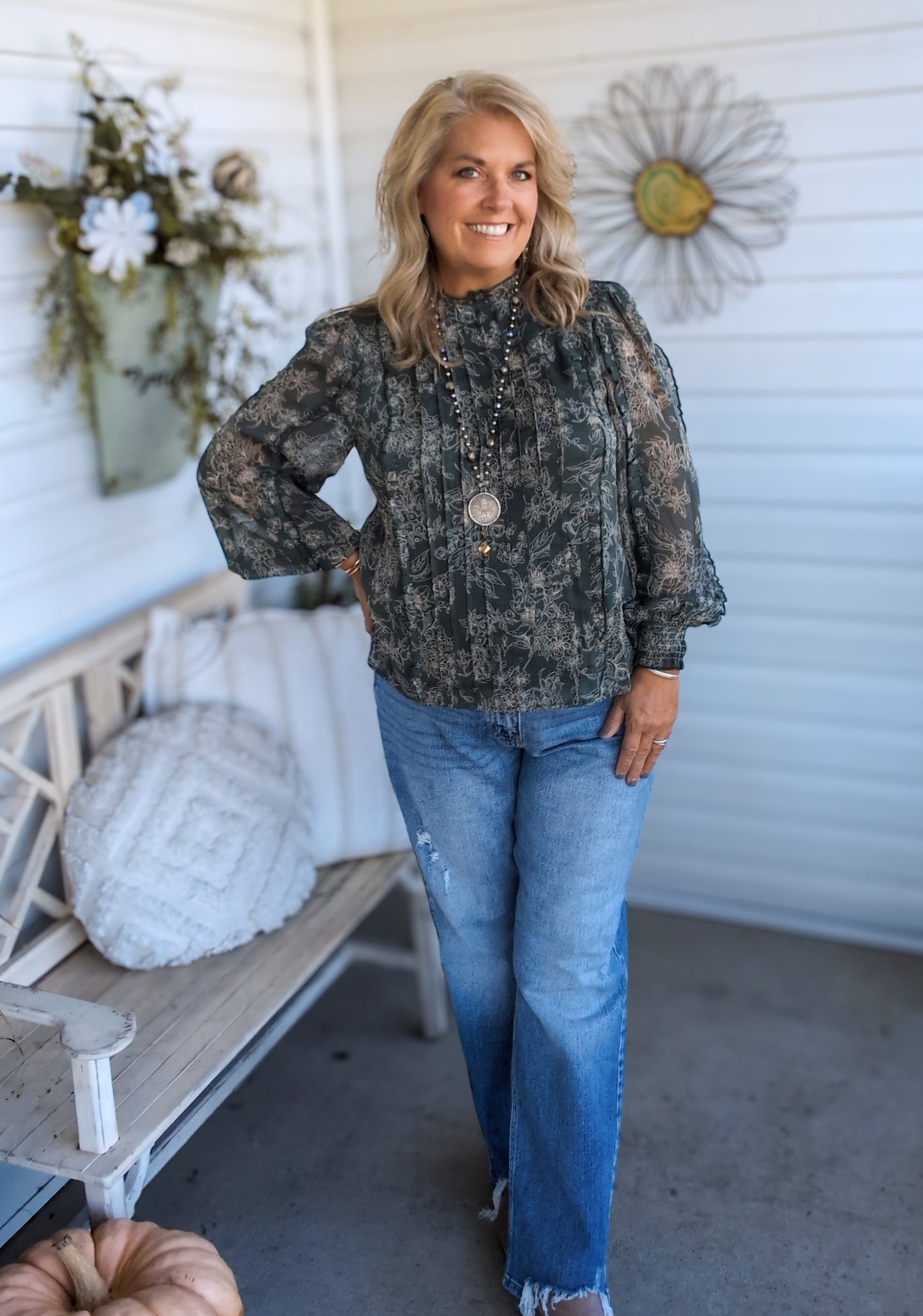 Hunter Green Floral Top
