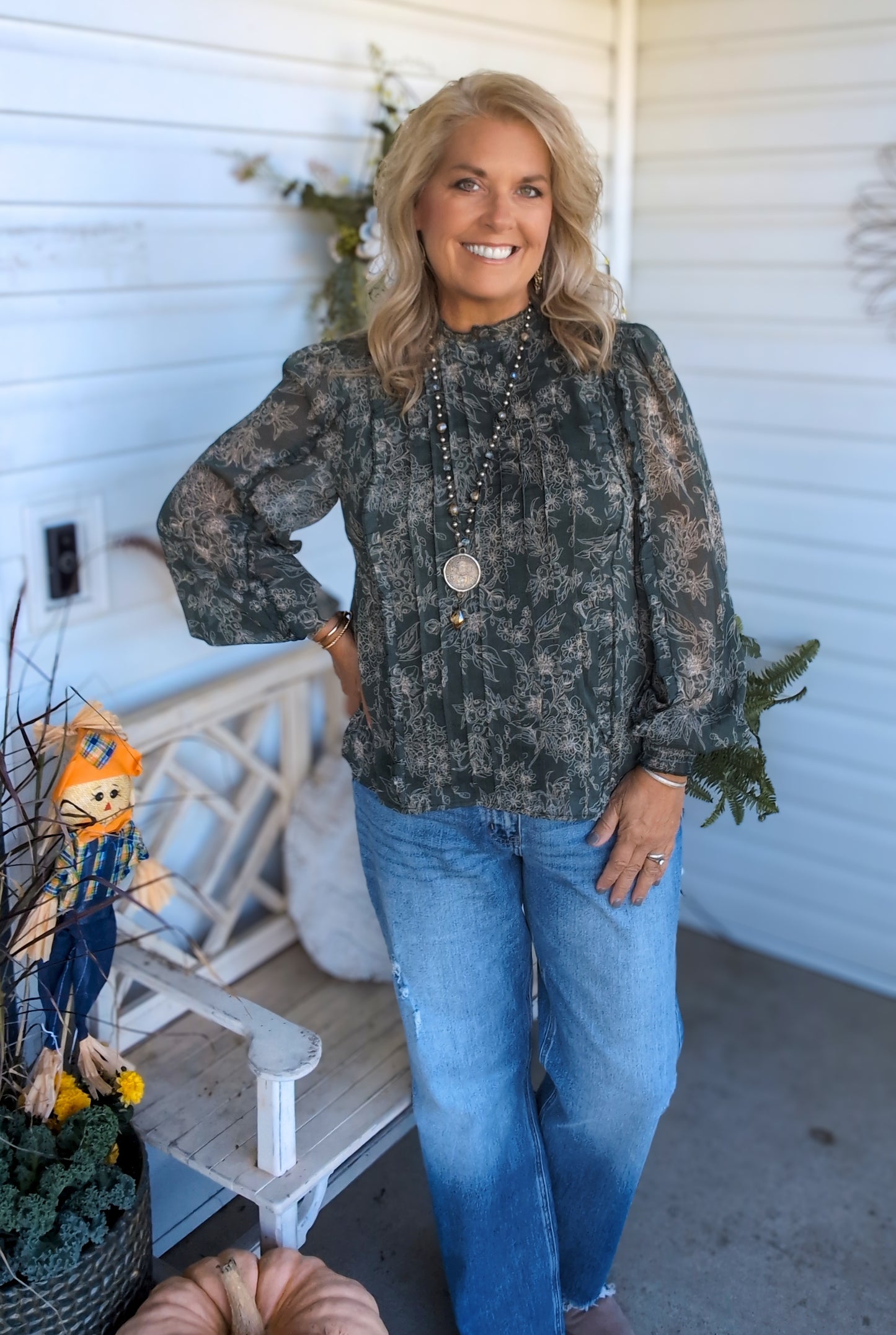 Hunter Green Floral Top