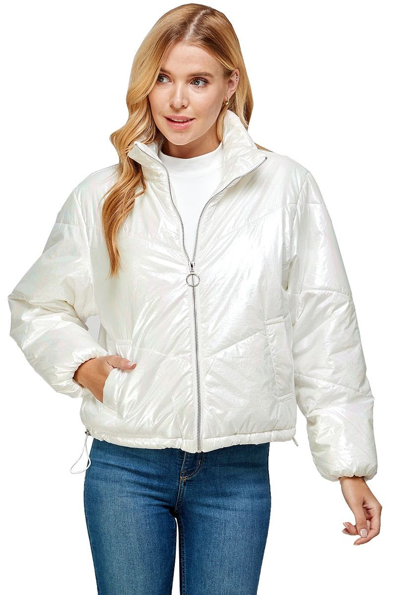 White Metallic Puff Jacket