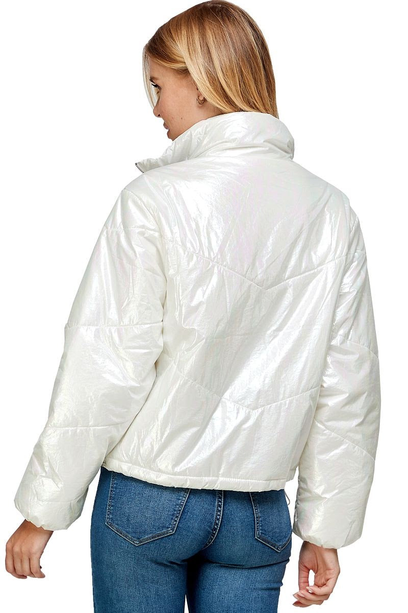 White Metallic Puff Jacket
