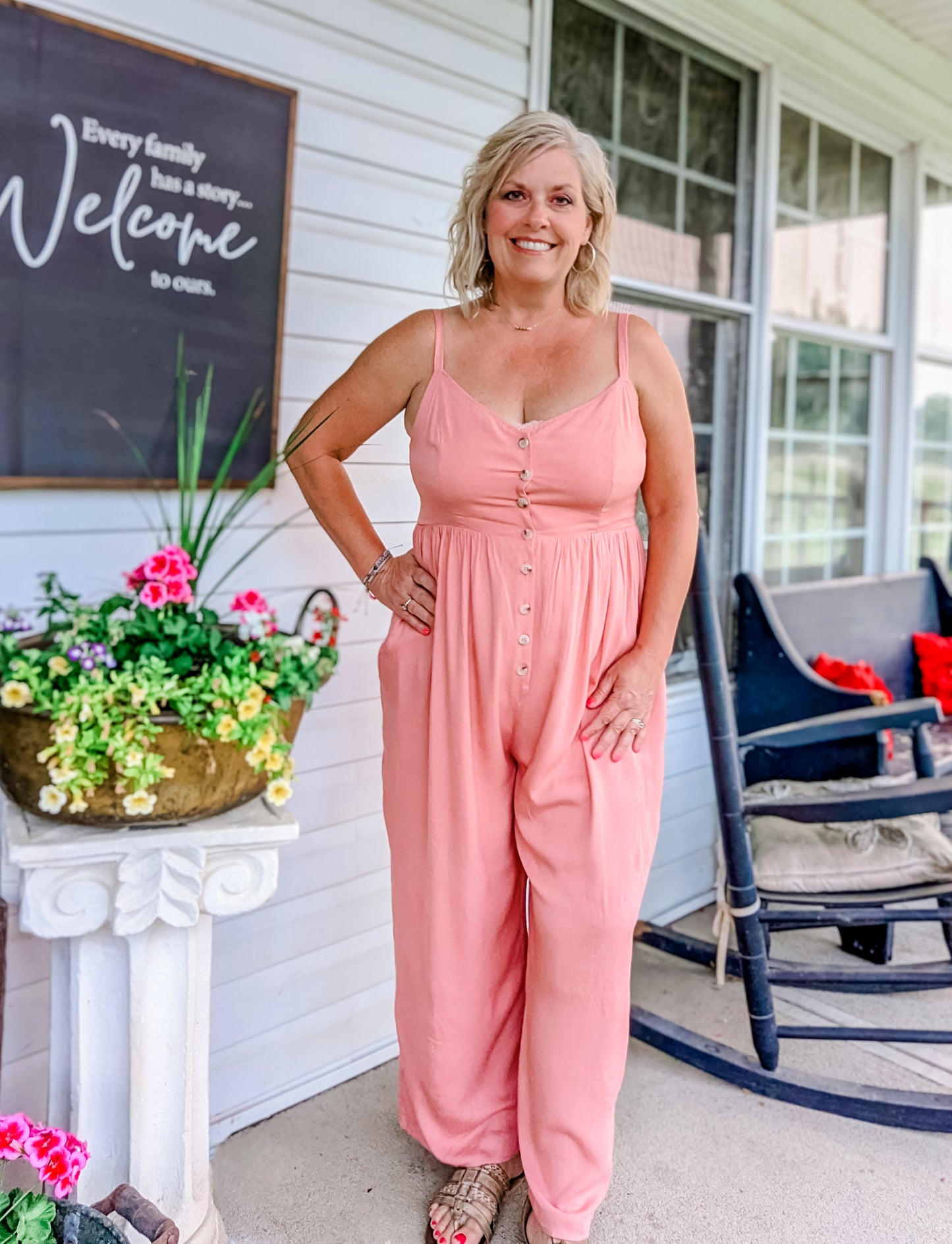 Button Down Wide Leg Jumpsuit