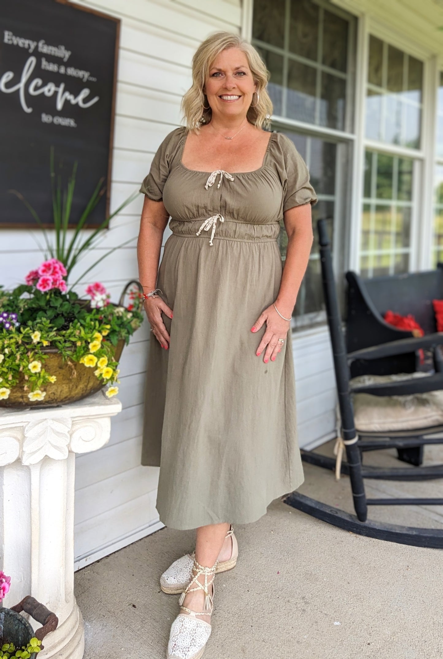 Midi Dress with Puff Sleeves