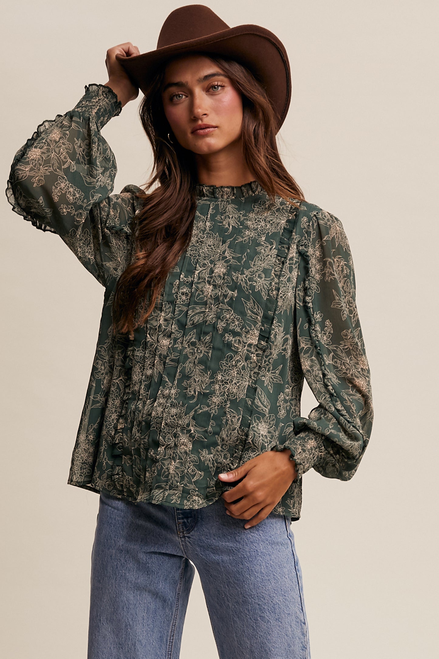 Hunter Green Floral Top