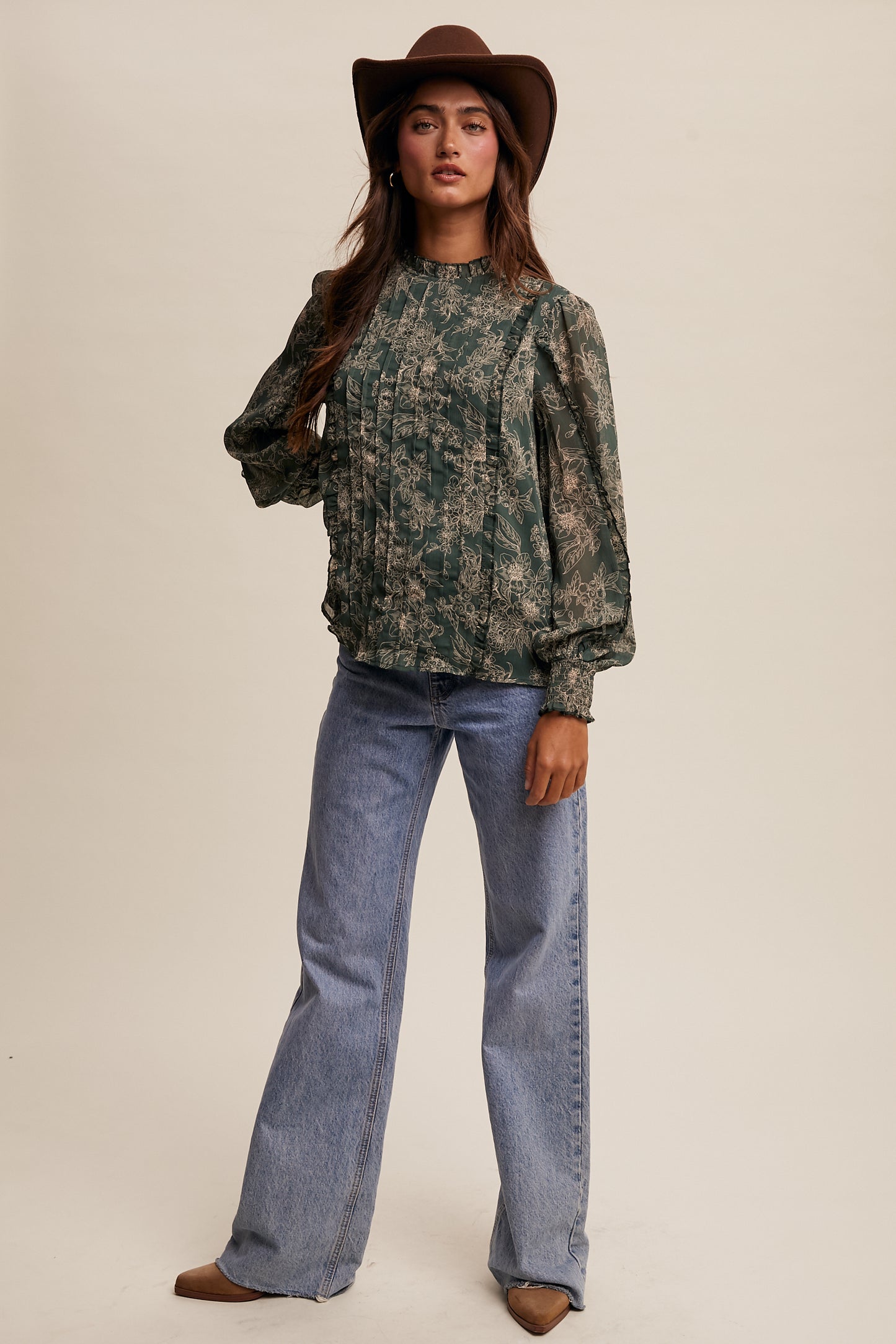 Hunter Green Floral Top