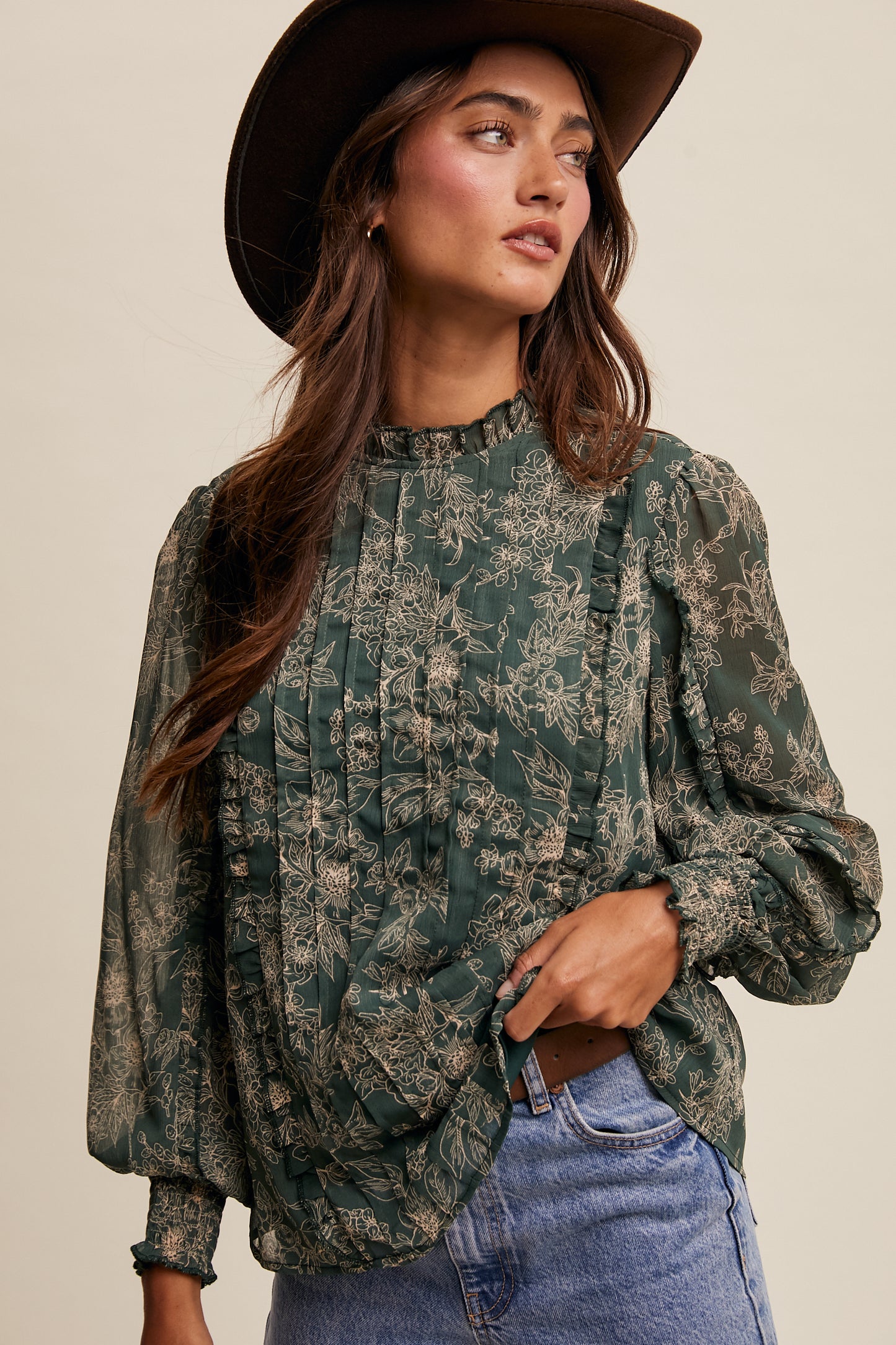 Hunter Green Floral Top