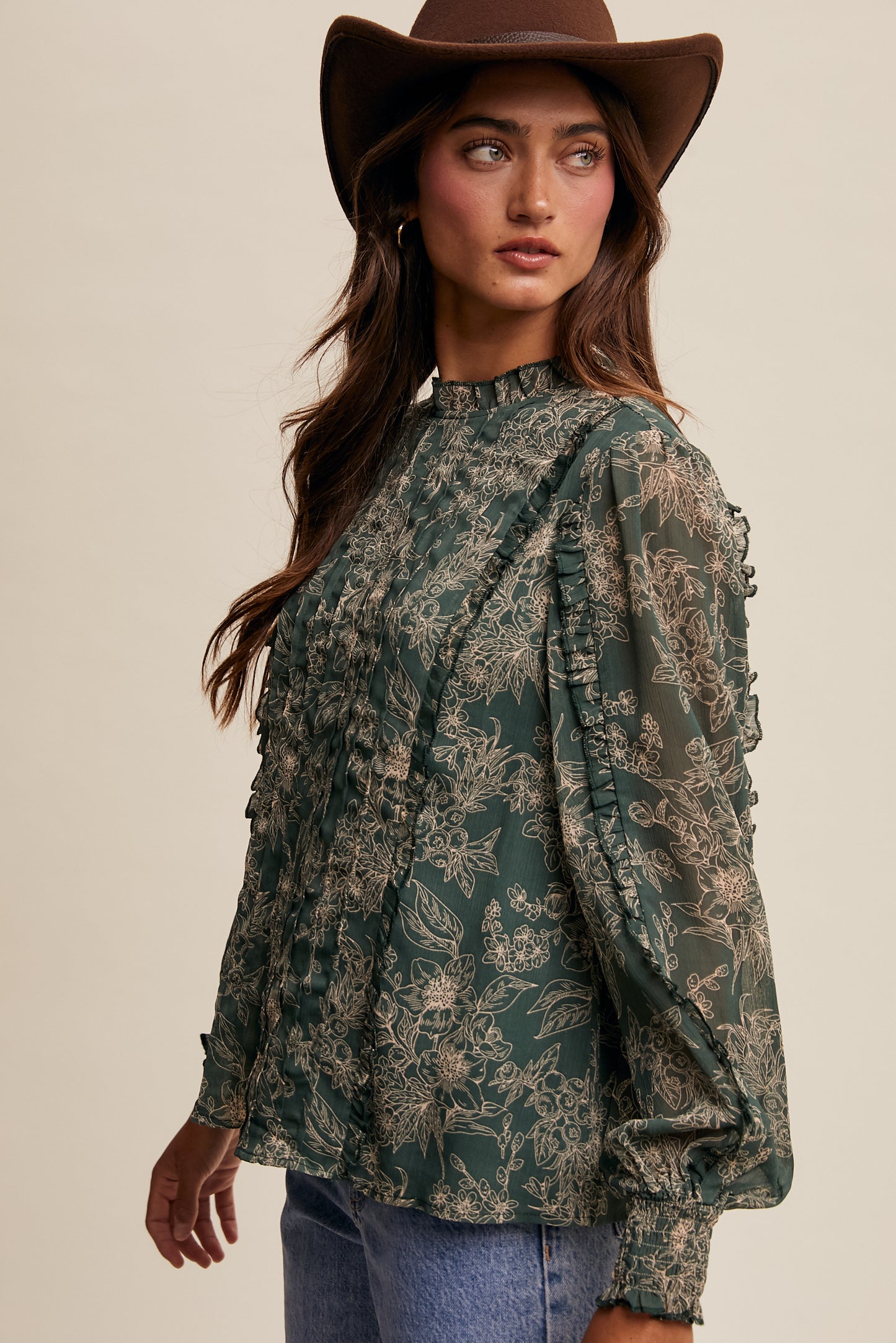 Hunter Green Floral Top