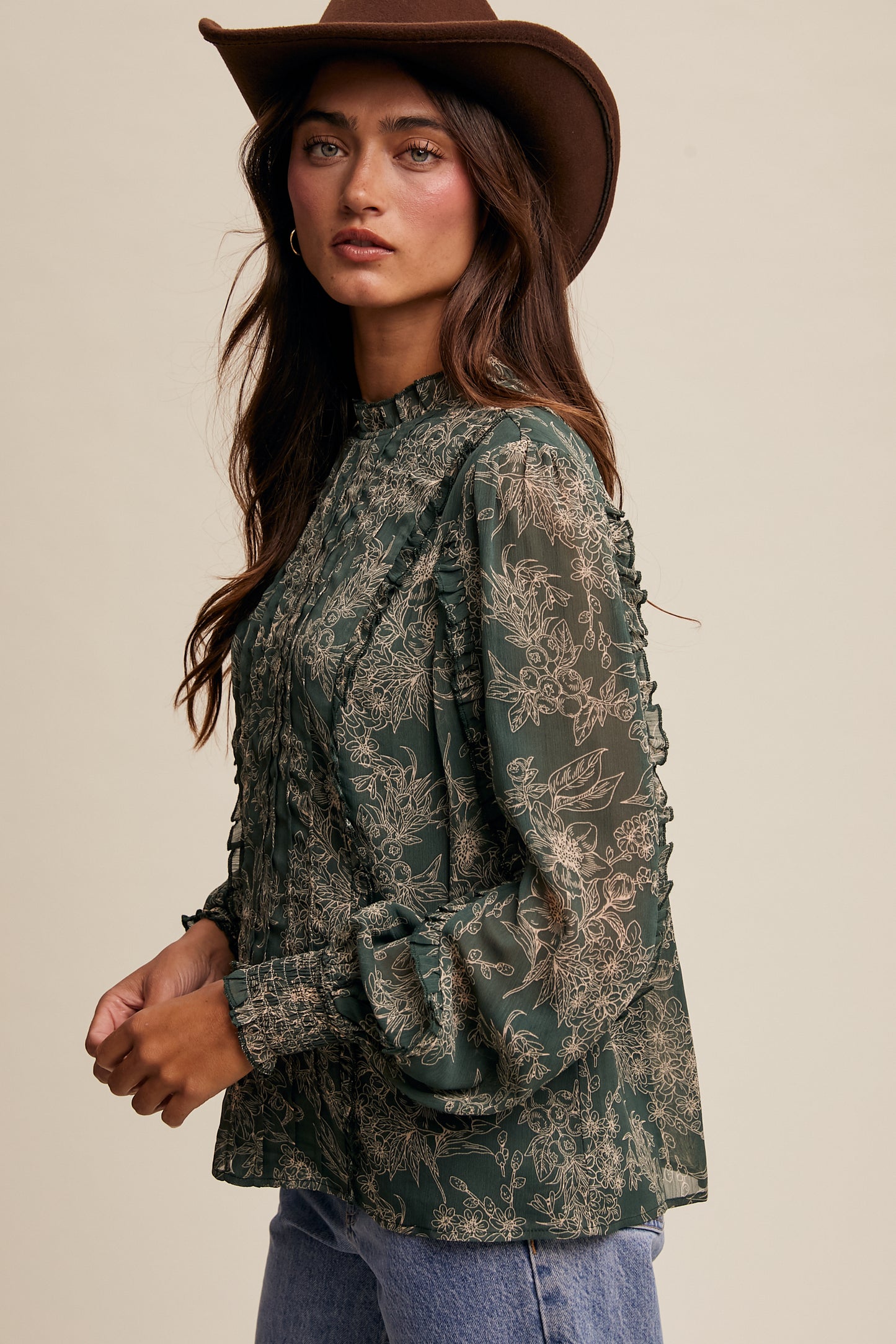 Hunter Green Floral Top