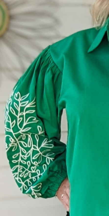 Green with Envy Embroidered Top