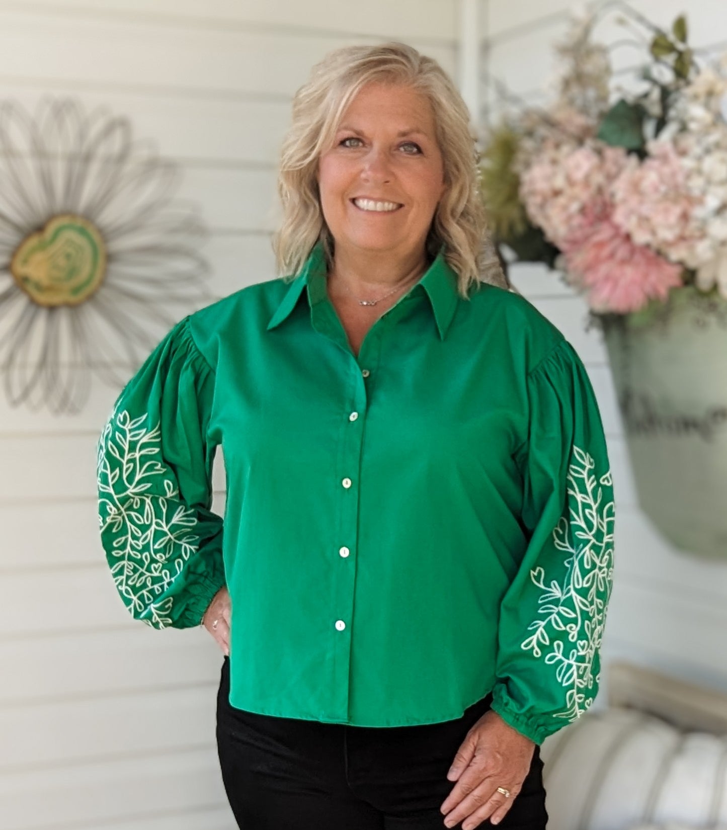 Green with Envy Embroidered Top