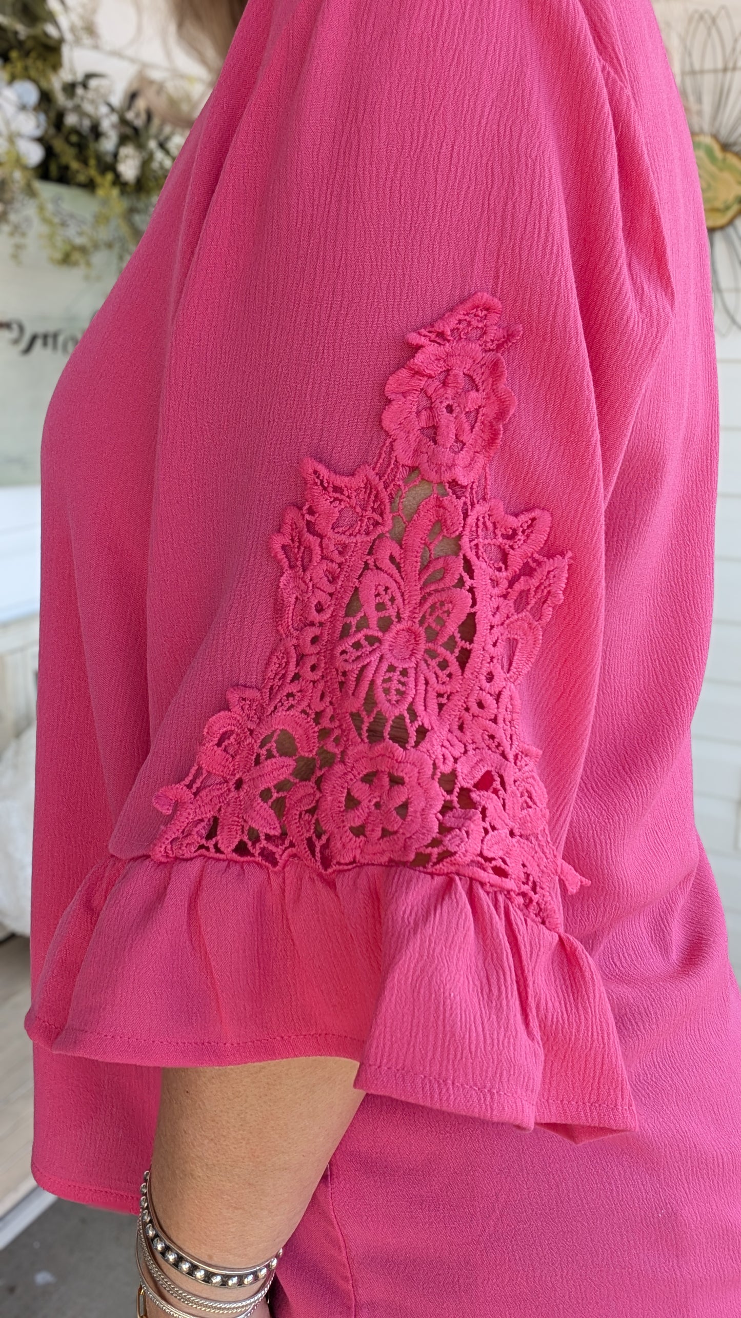 Bright Pink Ruffle Sleeve Top