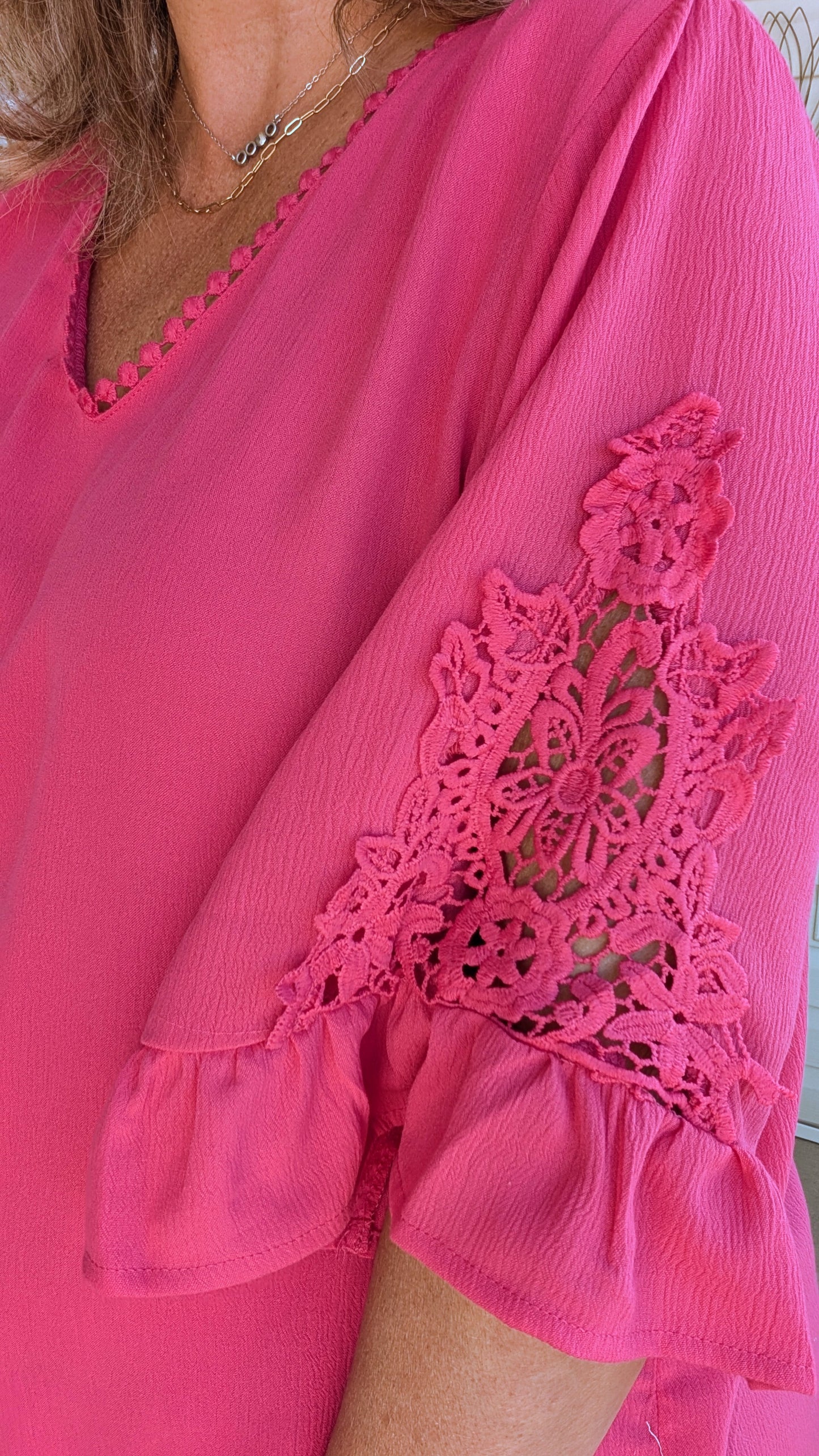 Bright Pink Ruffle Sleeve Top