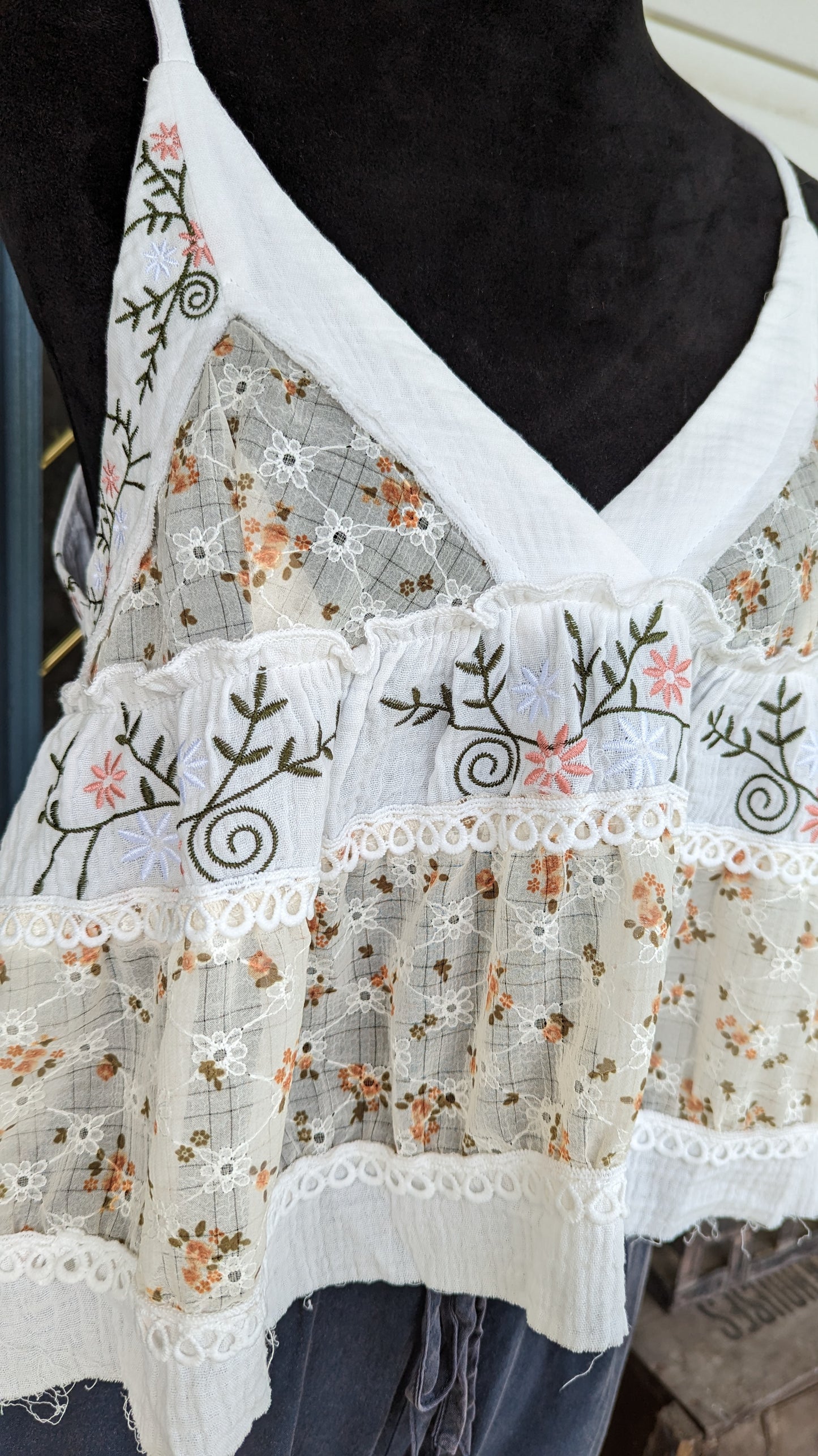 Embroidered Ruffled Tank Top by POL