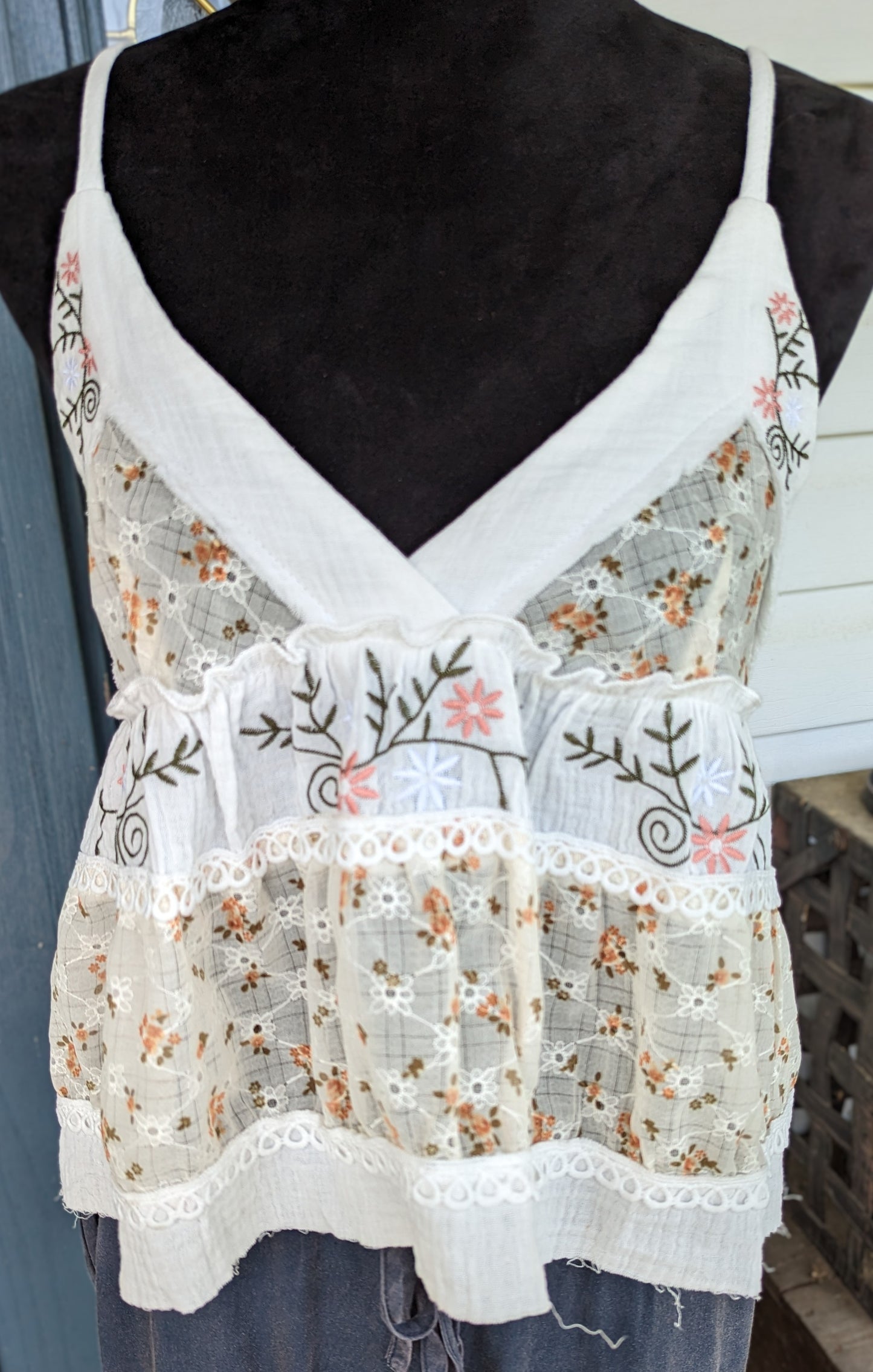 Embroidered Ruffled Tank Top by POL