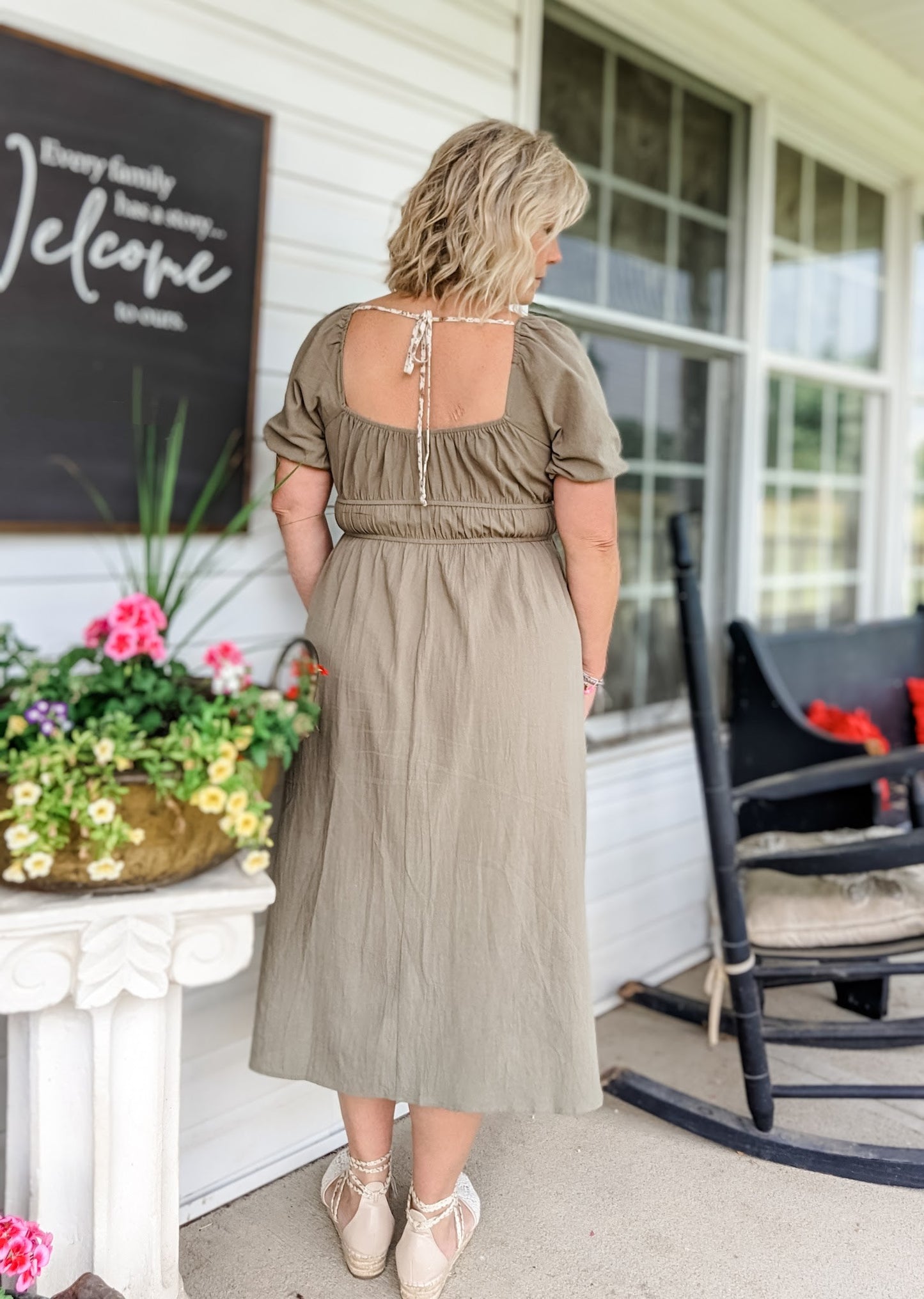 Midi Dress with Puff Sleeves