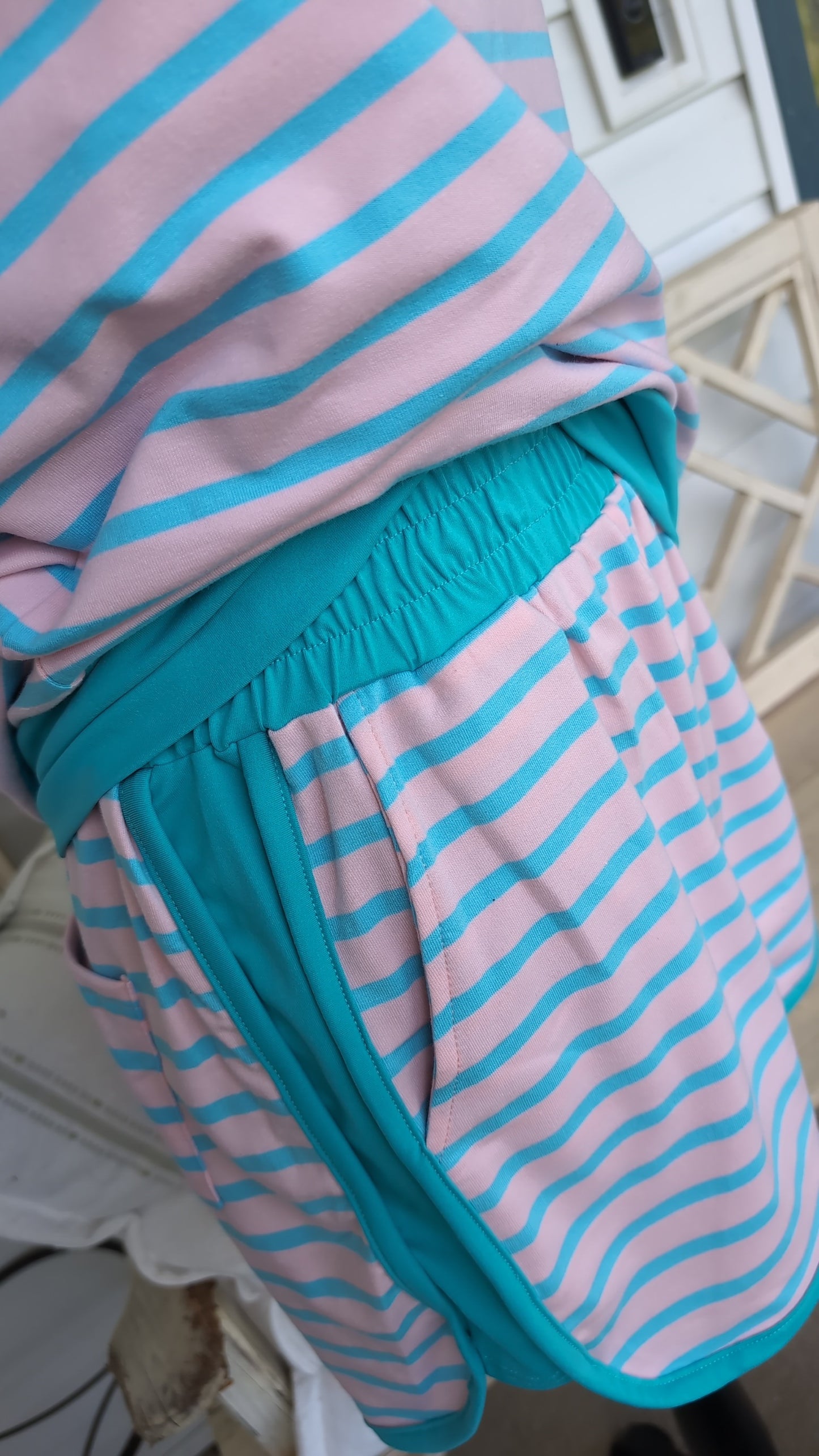 Pink and Teal striped short set