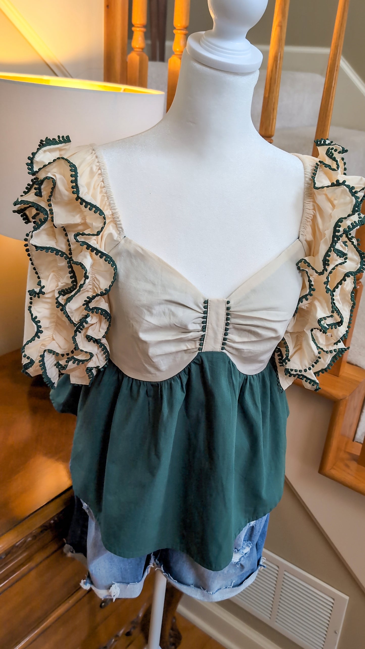 Green Ruffle Sleeve Top