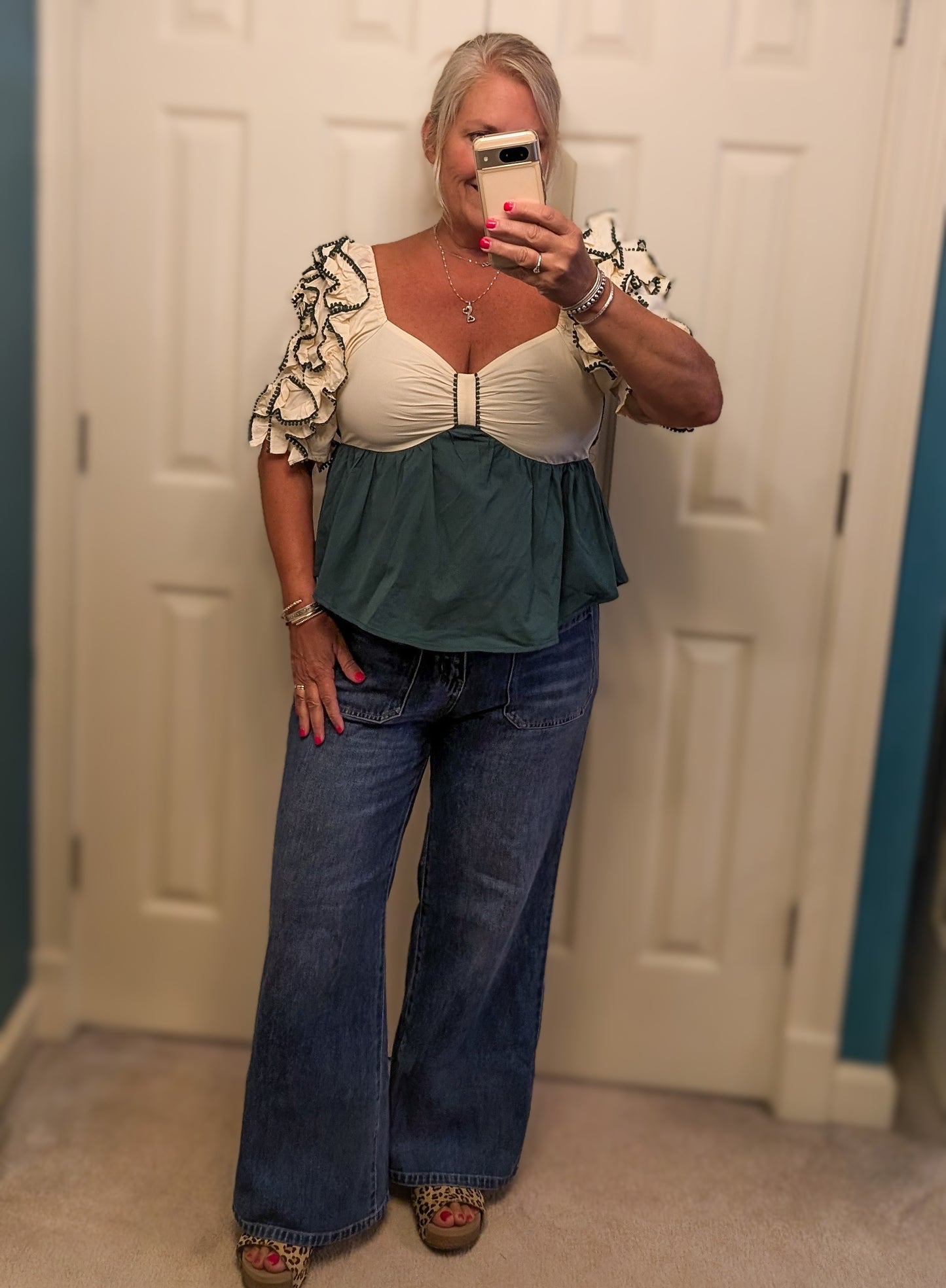 Green Ruffle Sleeve Top