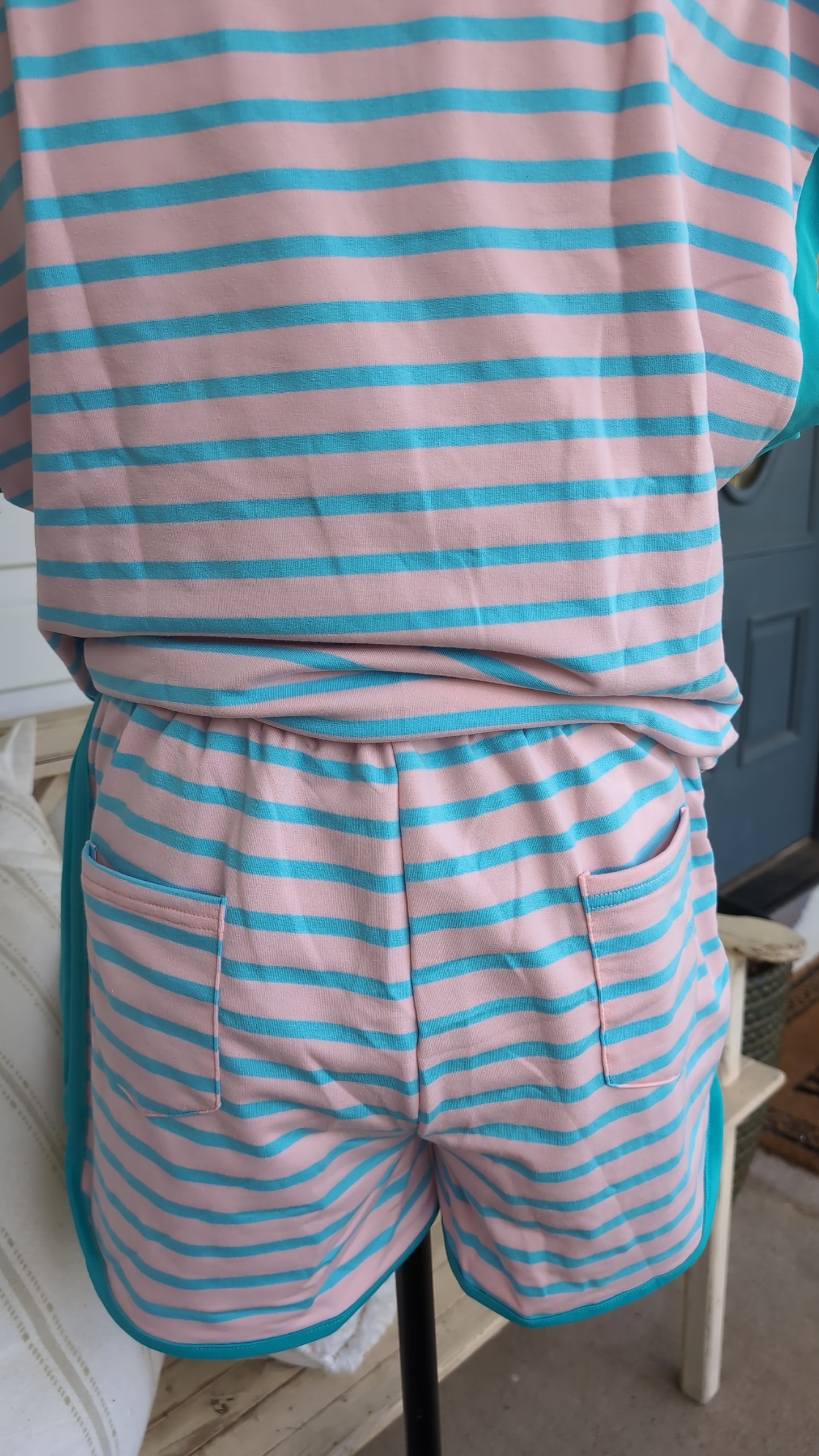 Pink and Teal striped short set