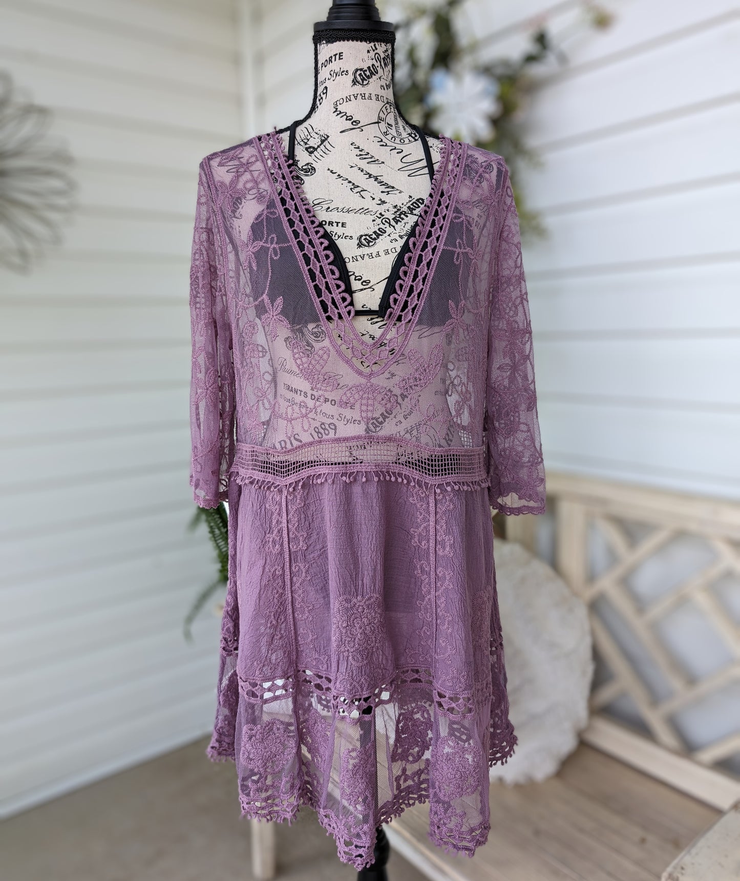 Boho crochet and lace top coverup