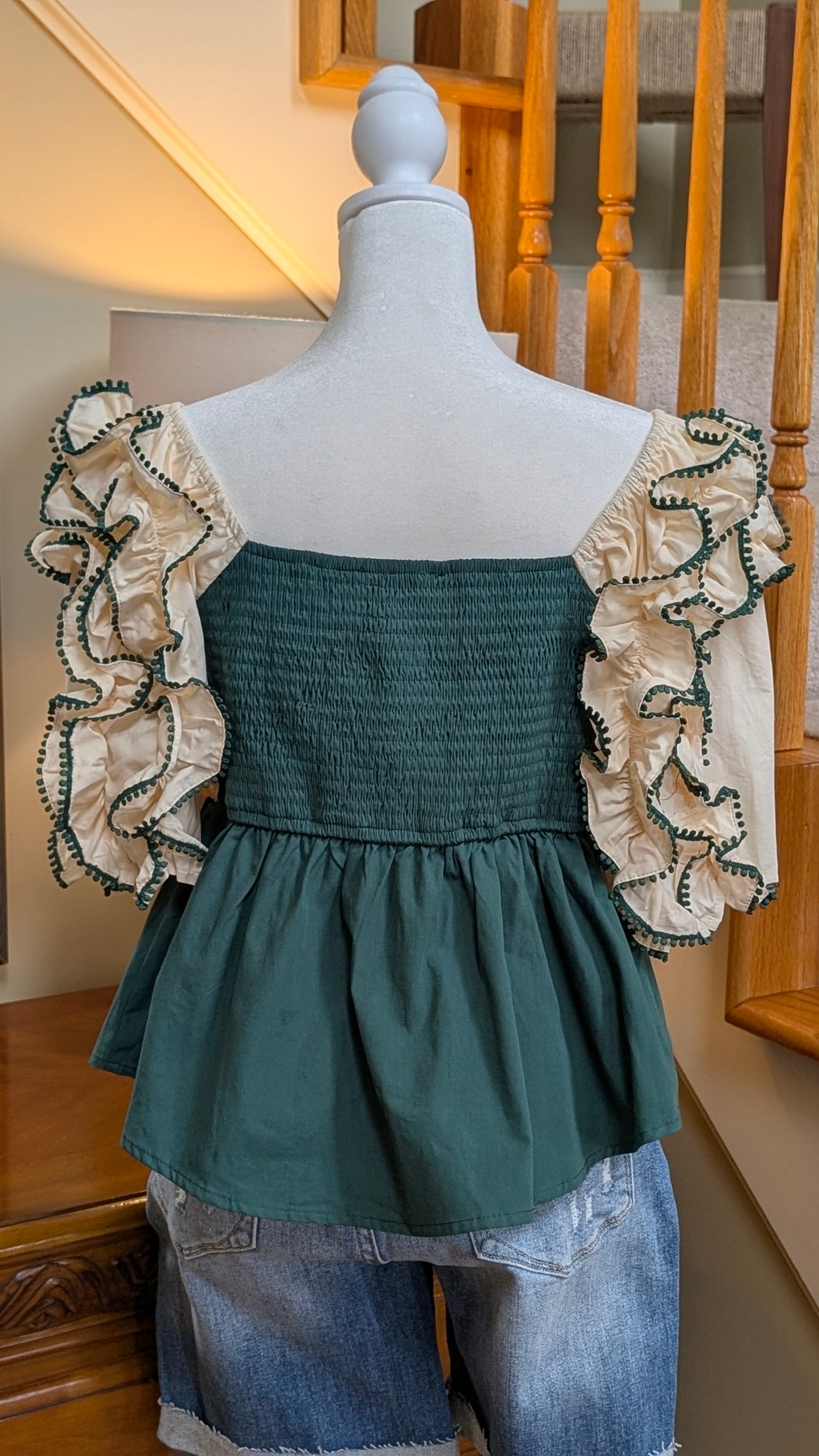 Green Ruffle Sleeve Top