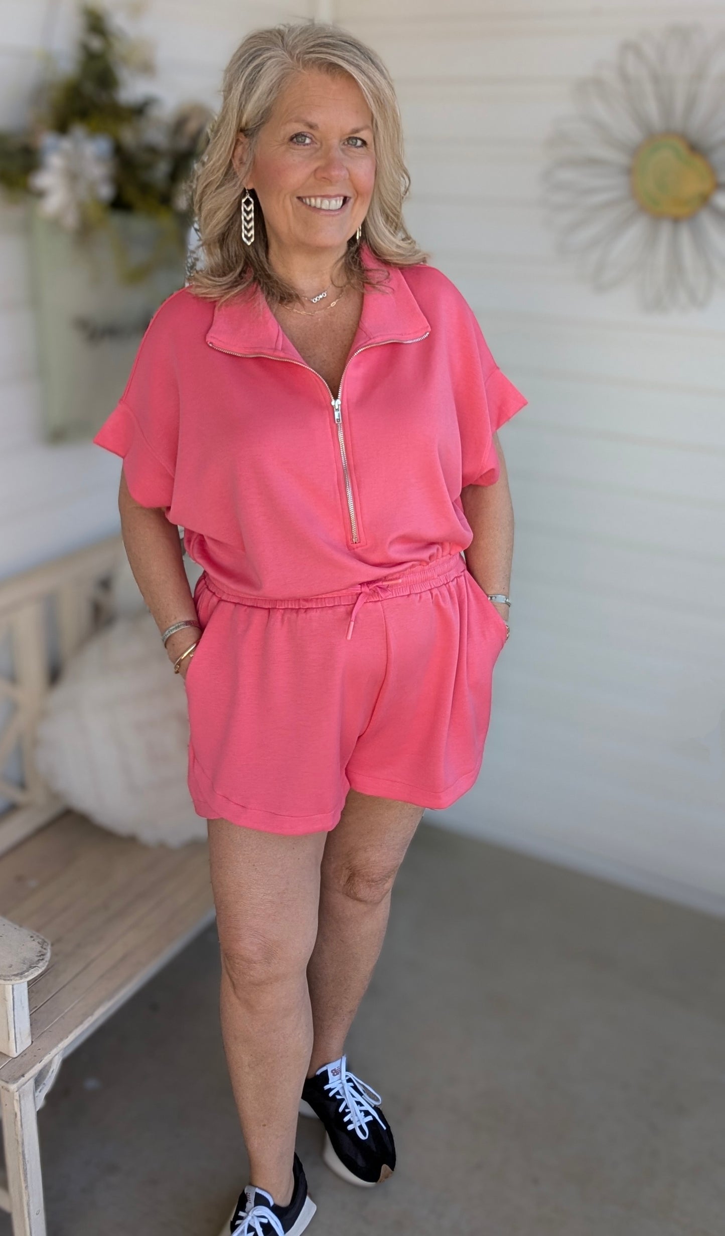 Bubblegum Pink Half Zip Romper