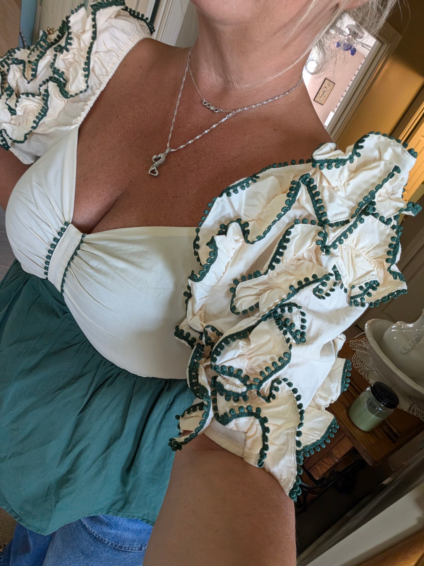 Green Ruffle Sleeve Top