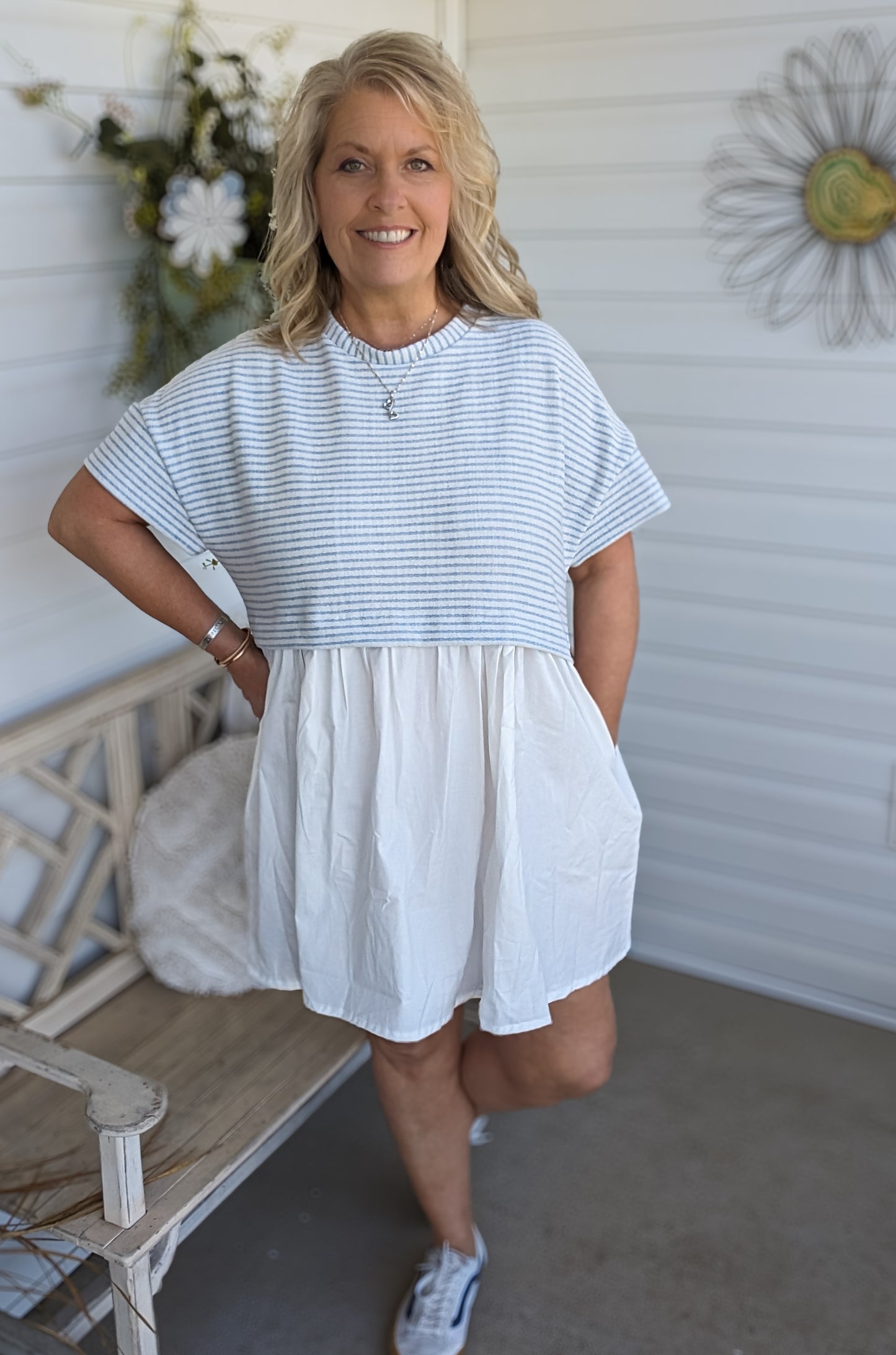 Sunny Days Blue and White Stripe Dress