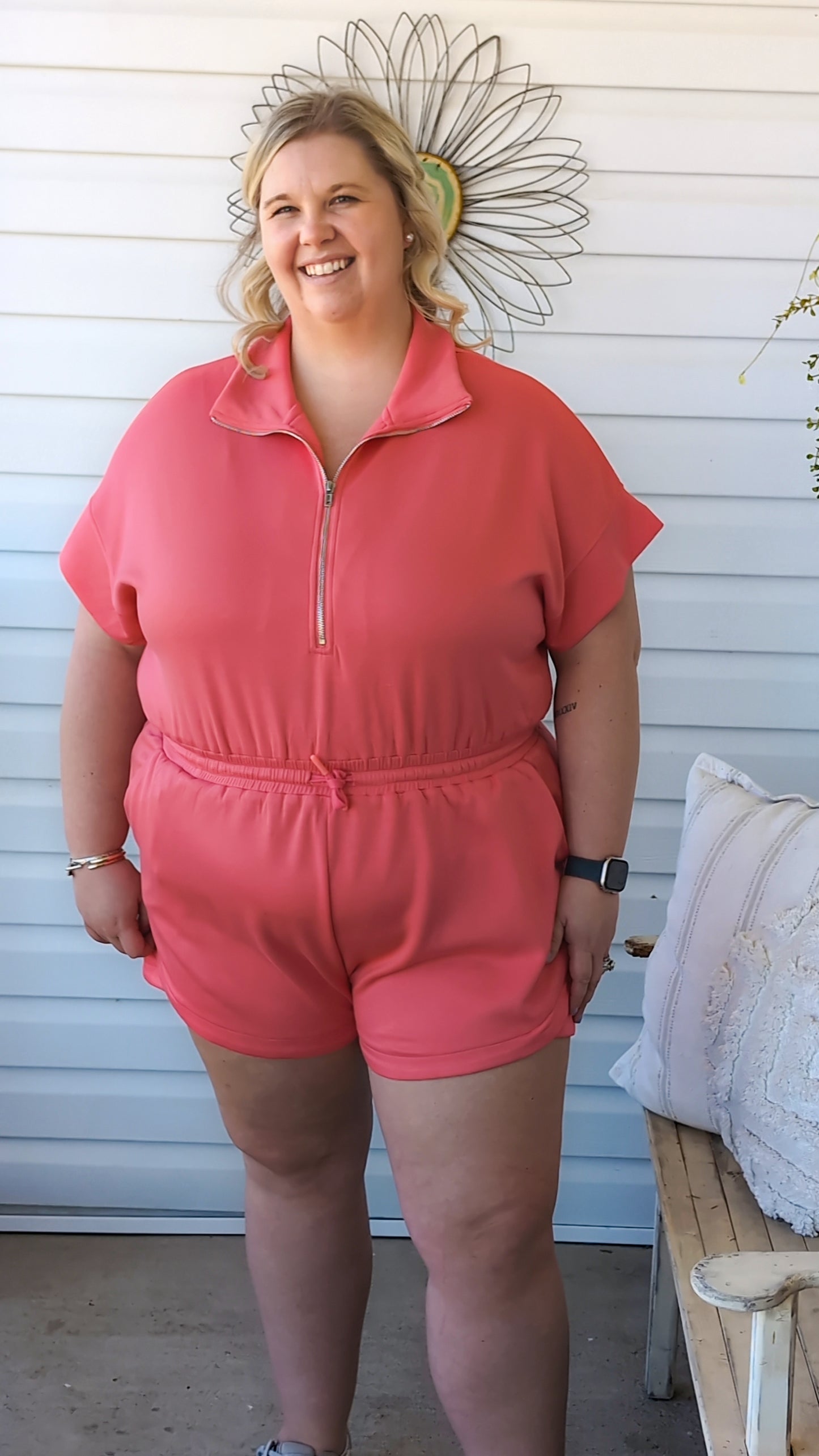 Bubblegum Pink Half Zip Romper