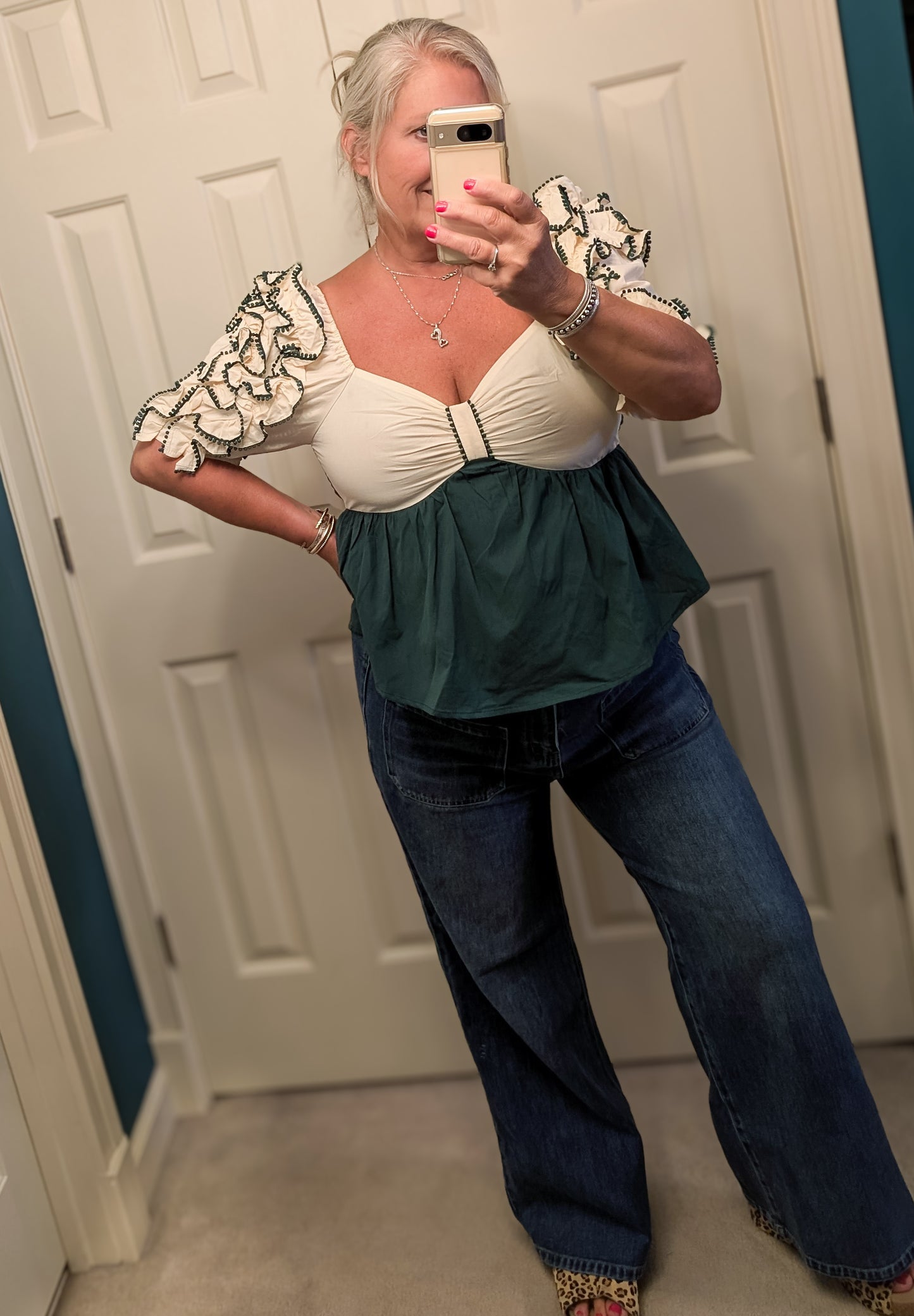 Green Ruffle Sleeve Top