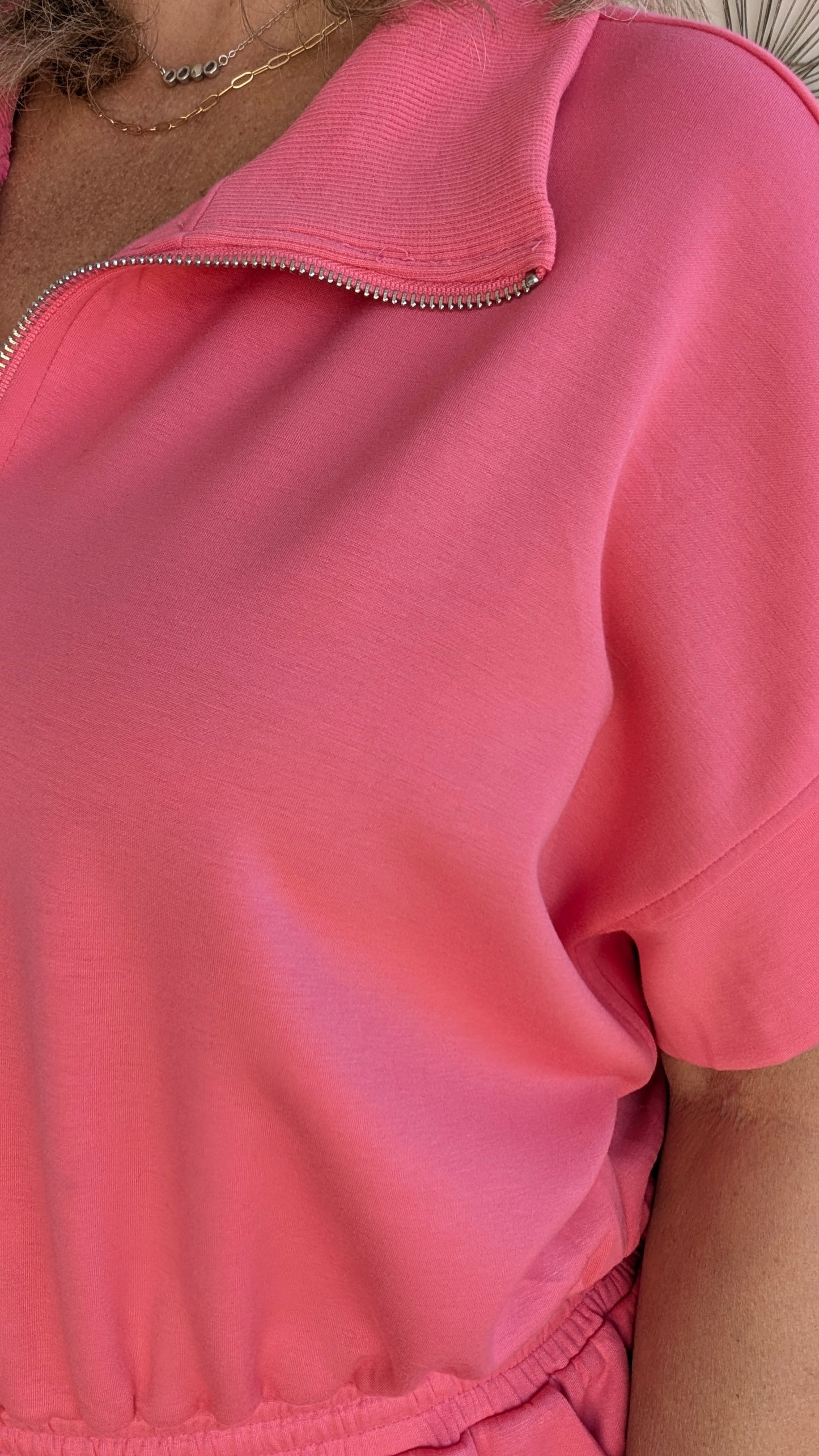 Bubblegum Pink Half Zip Romper