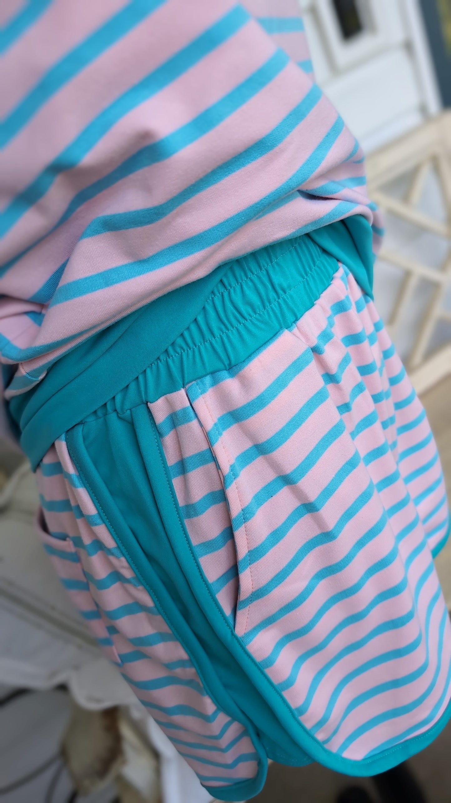 Pink and Teal striped short set