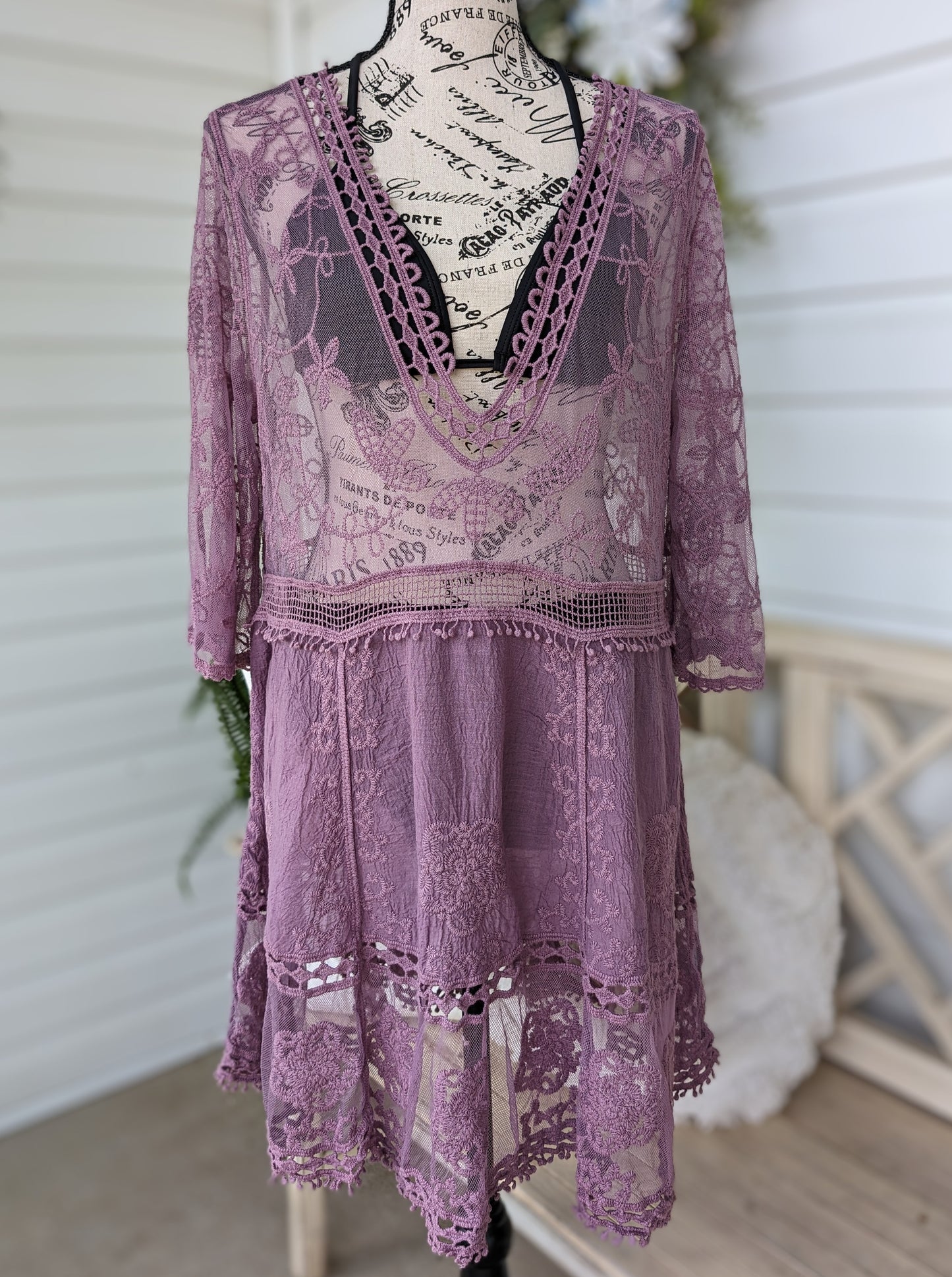 Boho crochet and lace top coverup