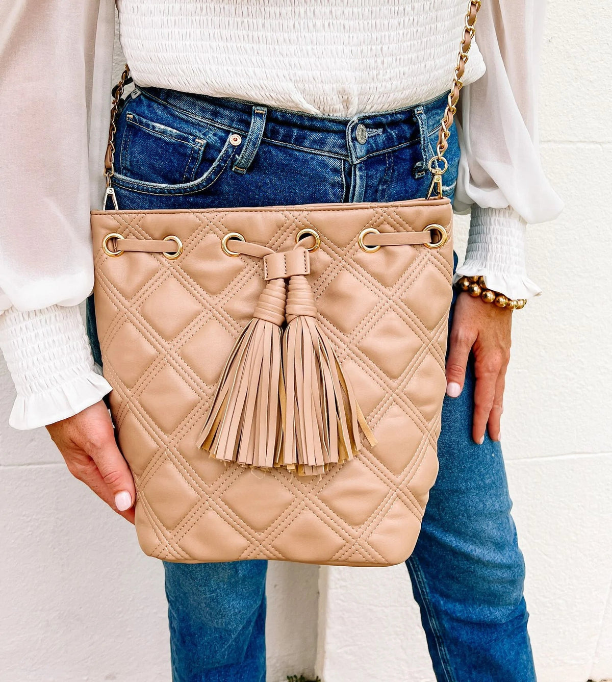 Estelle Taupe Quilted Bucket Bag
