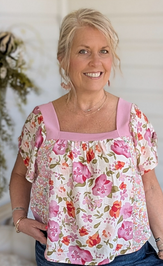 Floral Square Neck Top