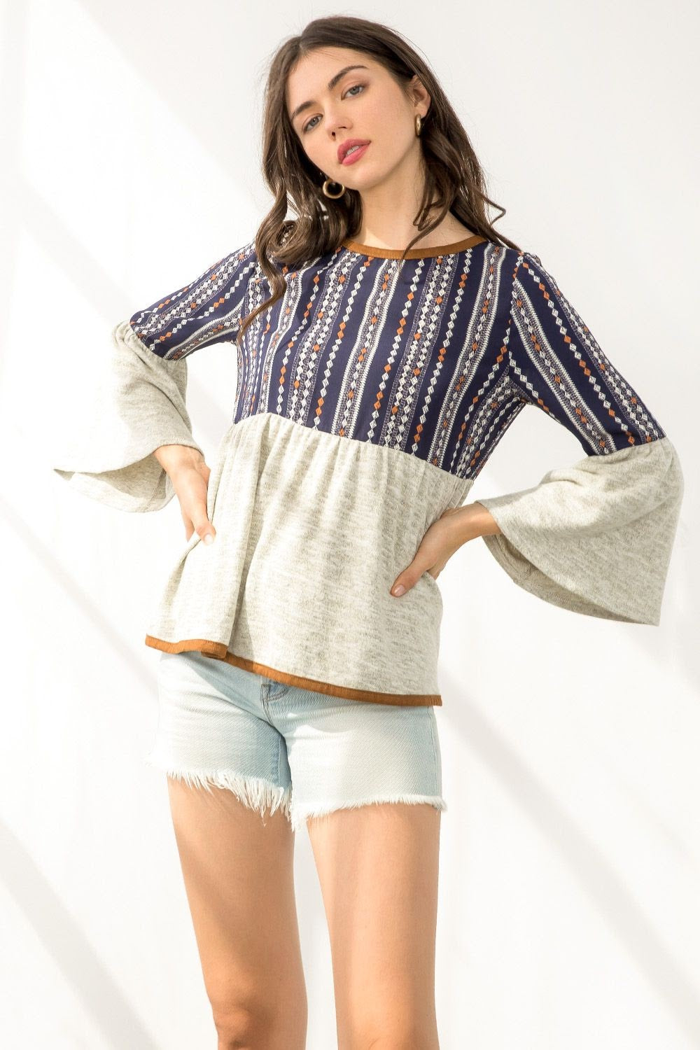 Grey Bell Sleeve Top