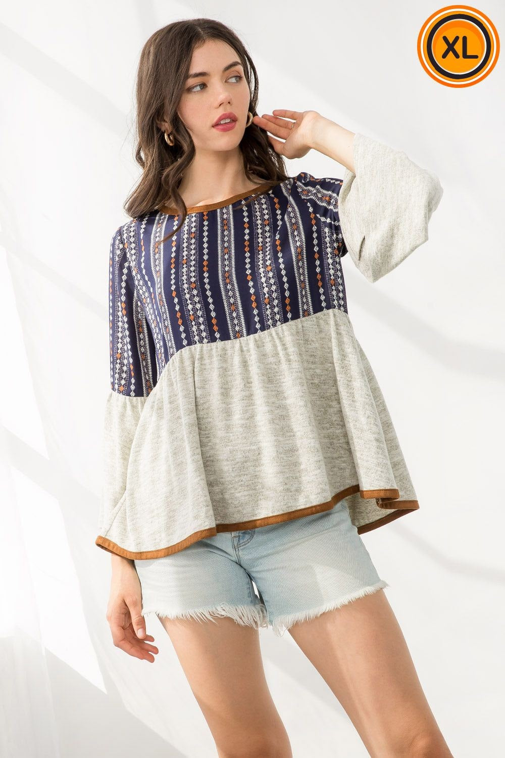Grey Bell Sleeve Top