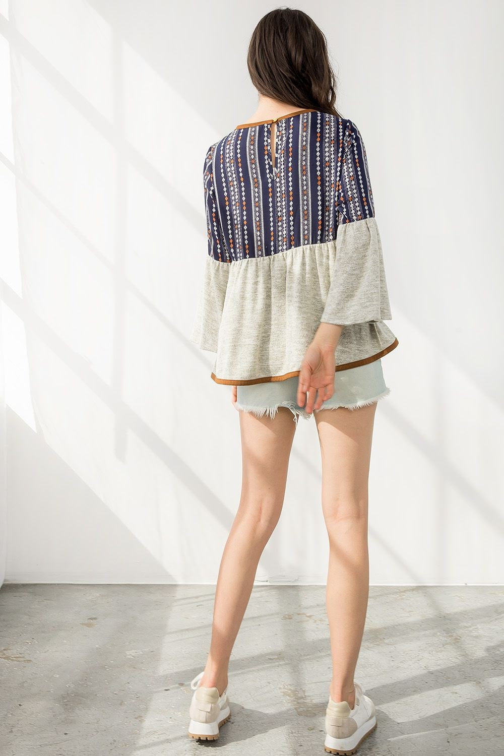 Grey Bell Sleeve Top