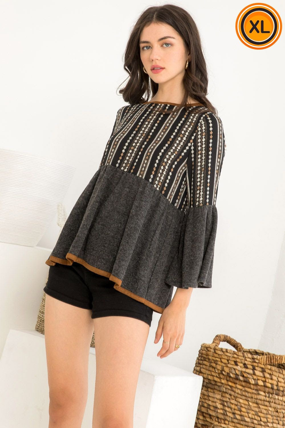 Charcoal Bell Sleeve Top