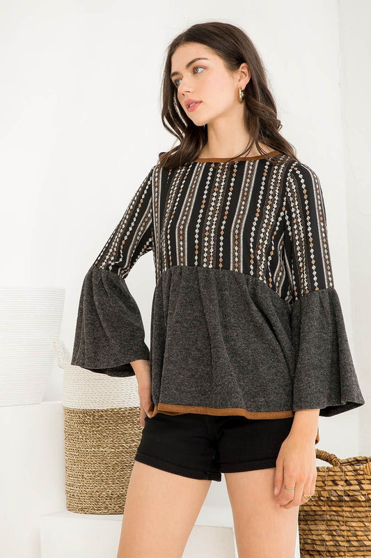 Charcoal Bell Sleeve Top