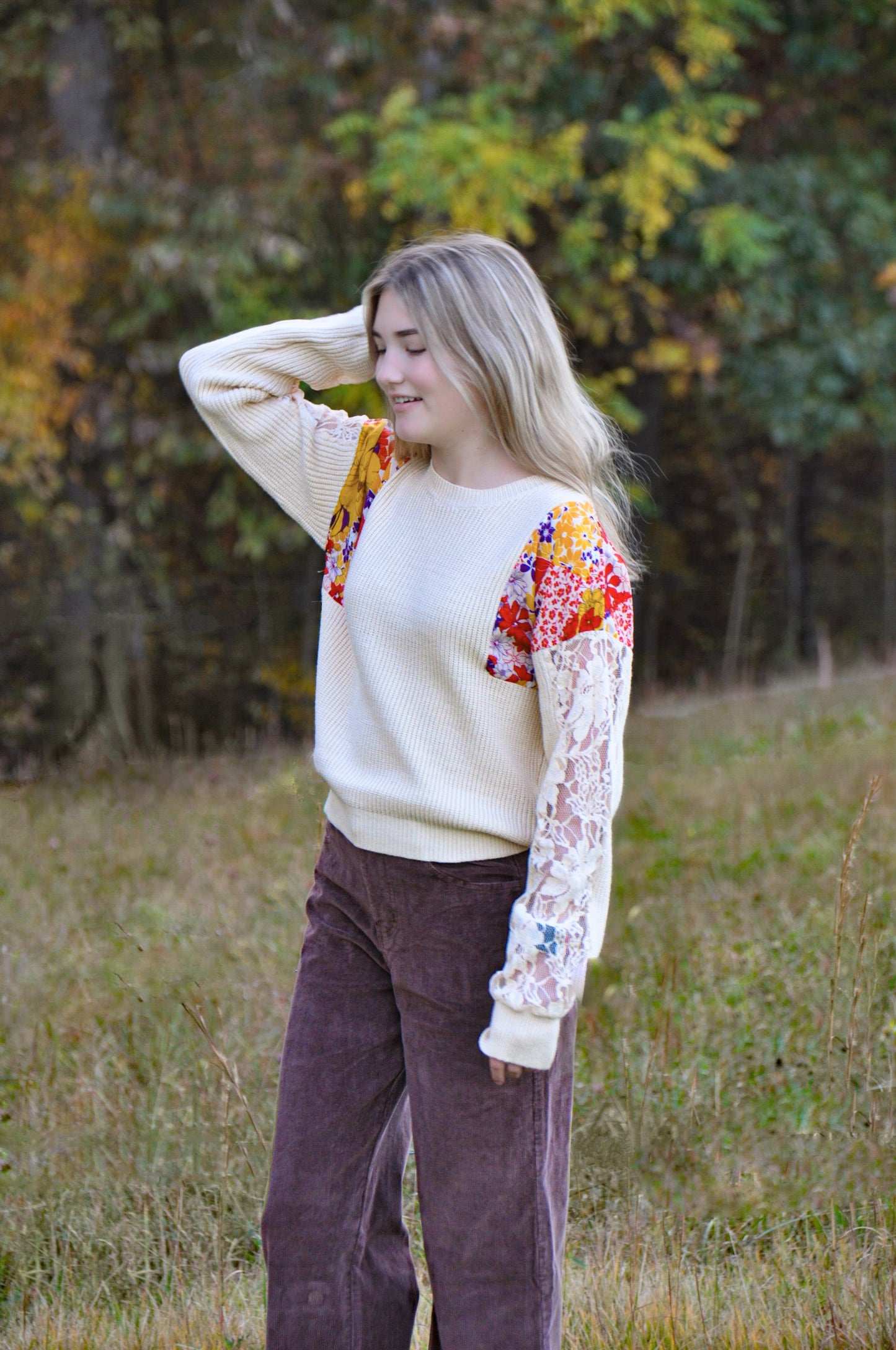 Ribbed Sweater with Lace