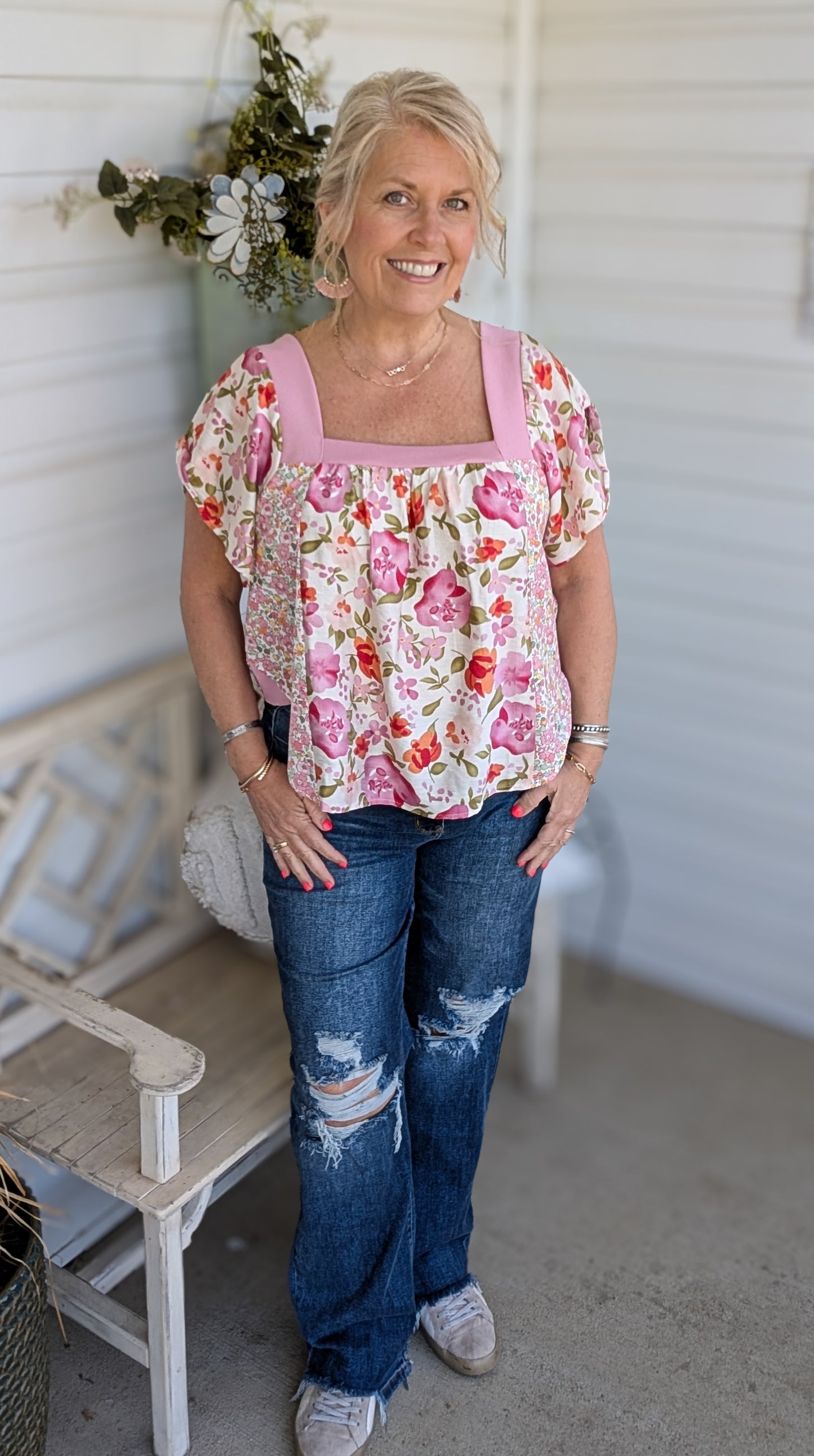 Floral Square Neck Top