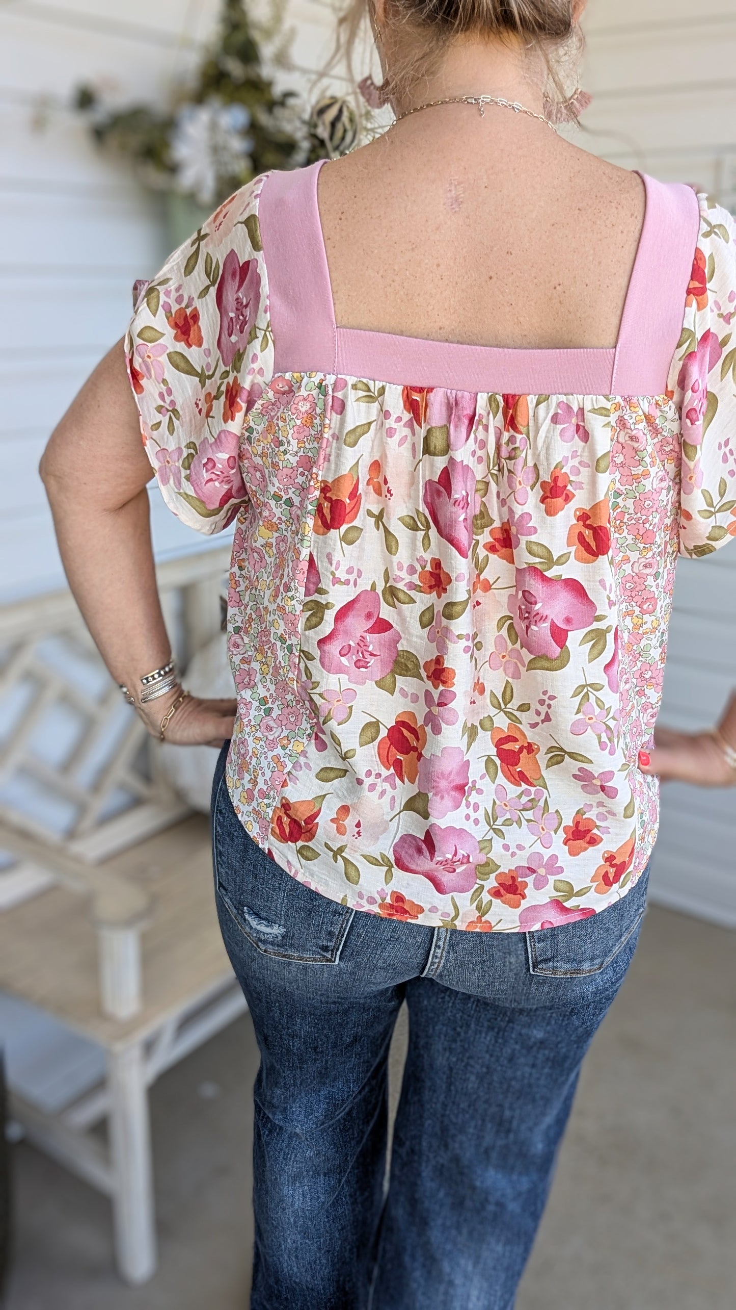 Floral Square Neck Top