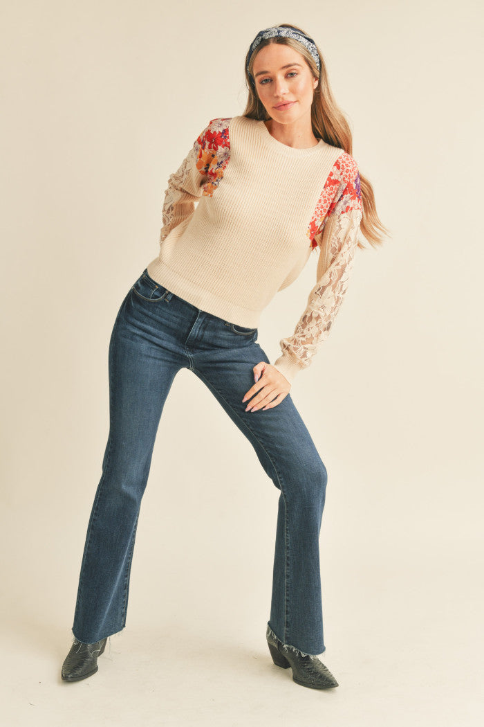 Ribbed Sweater with Lace