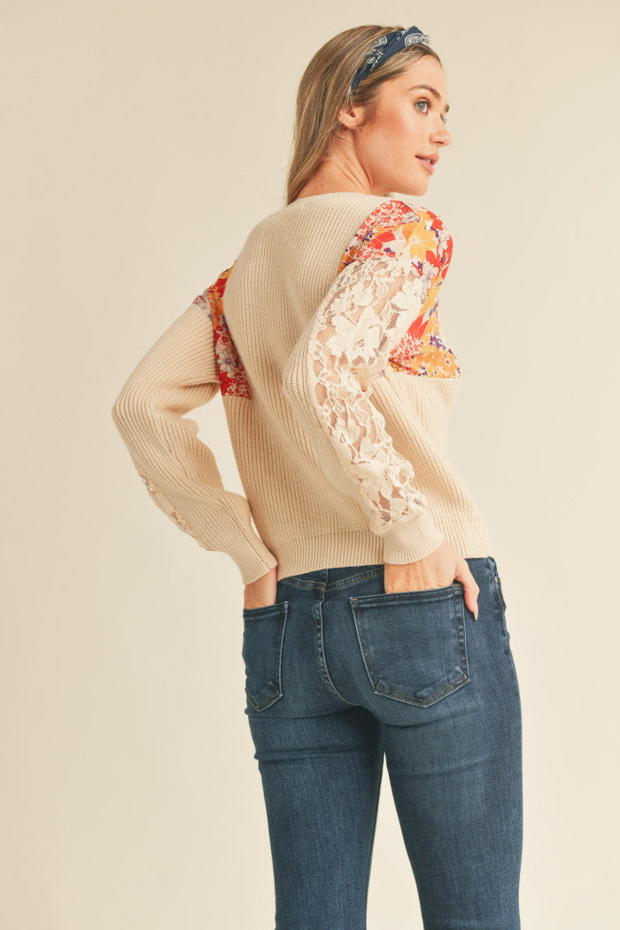 Ribbed Sweater with Lace