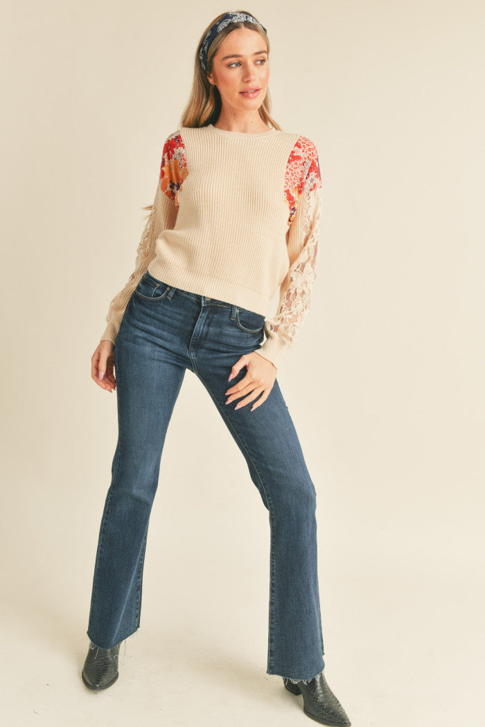 Ribbed Sweater with Lace