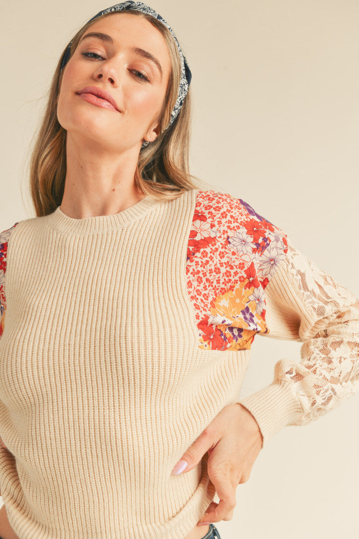 Ribbed Sweater with Lace