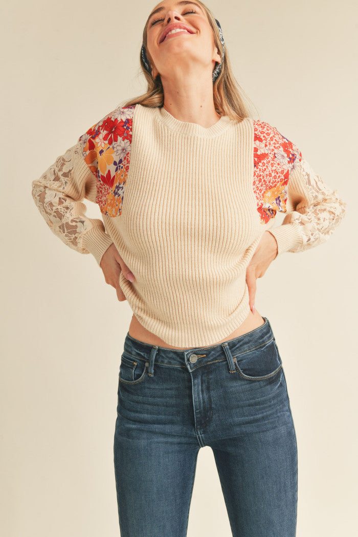 Ribbed Sweater with Lace